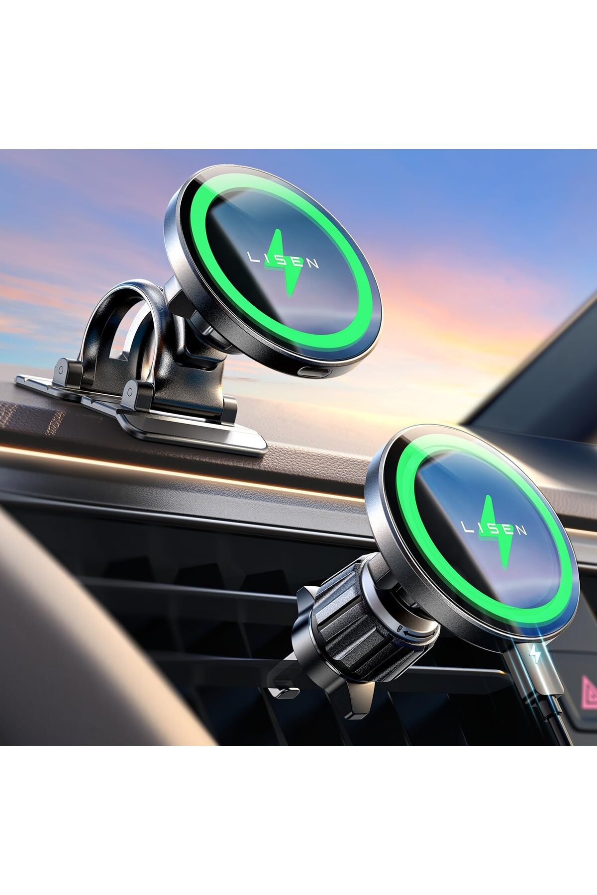 LISEN For Magsafe Car Mount Charger Dash,2 In 1 Wireless Charging For - View #3