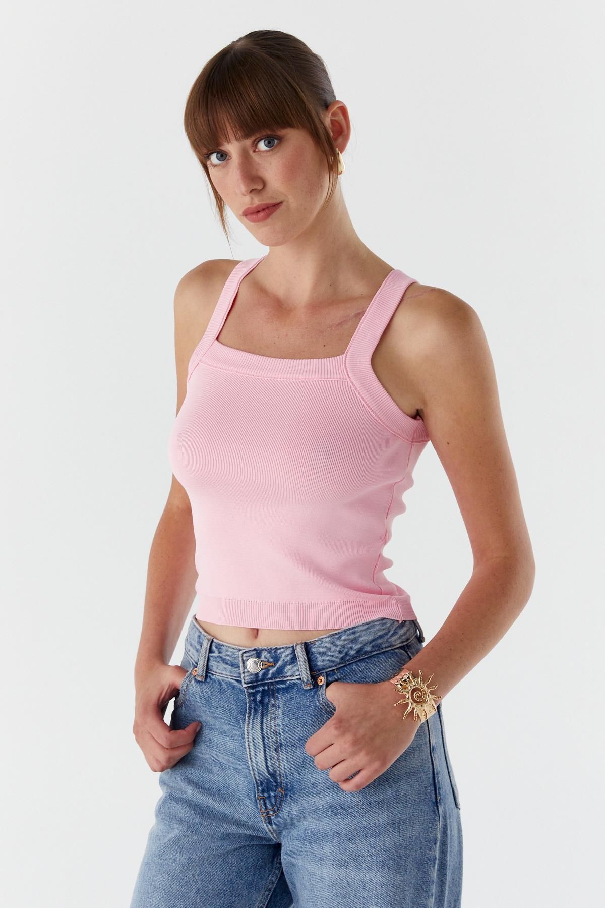 Shopping Shop Askılı Triko Bluz PEMBE