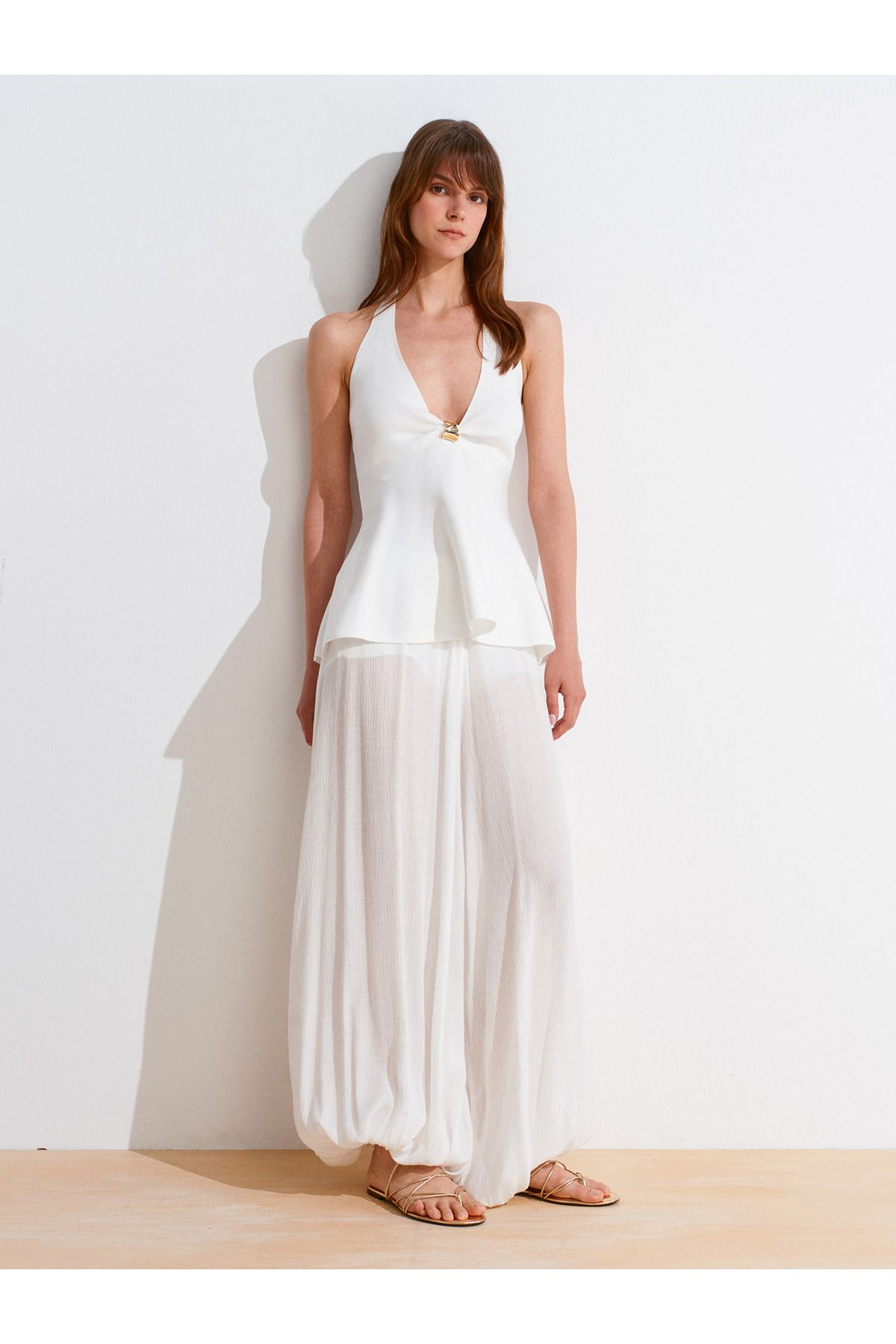 Dilvin-72137 Balloon Trousers-White 5