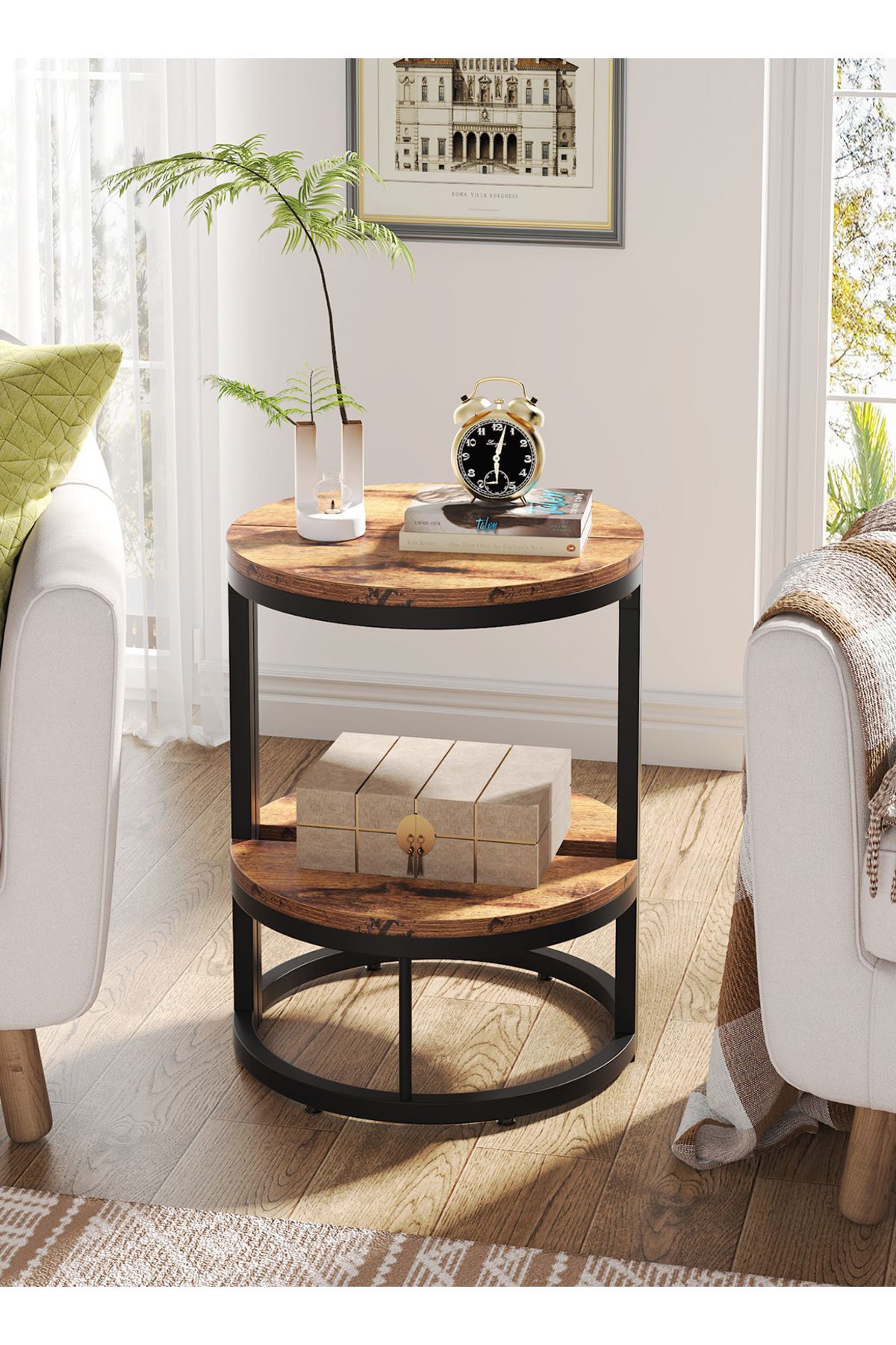 sharpdo-Modern Simple Semicircular Side Table for Bedroom, Double-Layer Storage Light Luxury Side Table 5