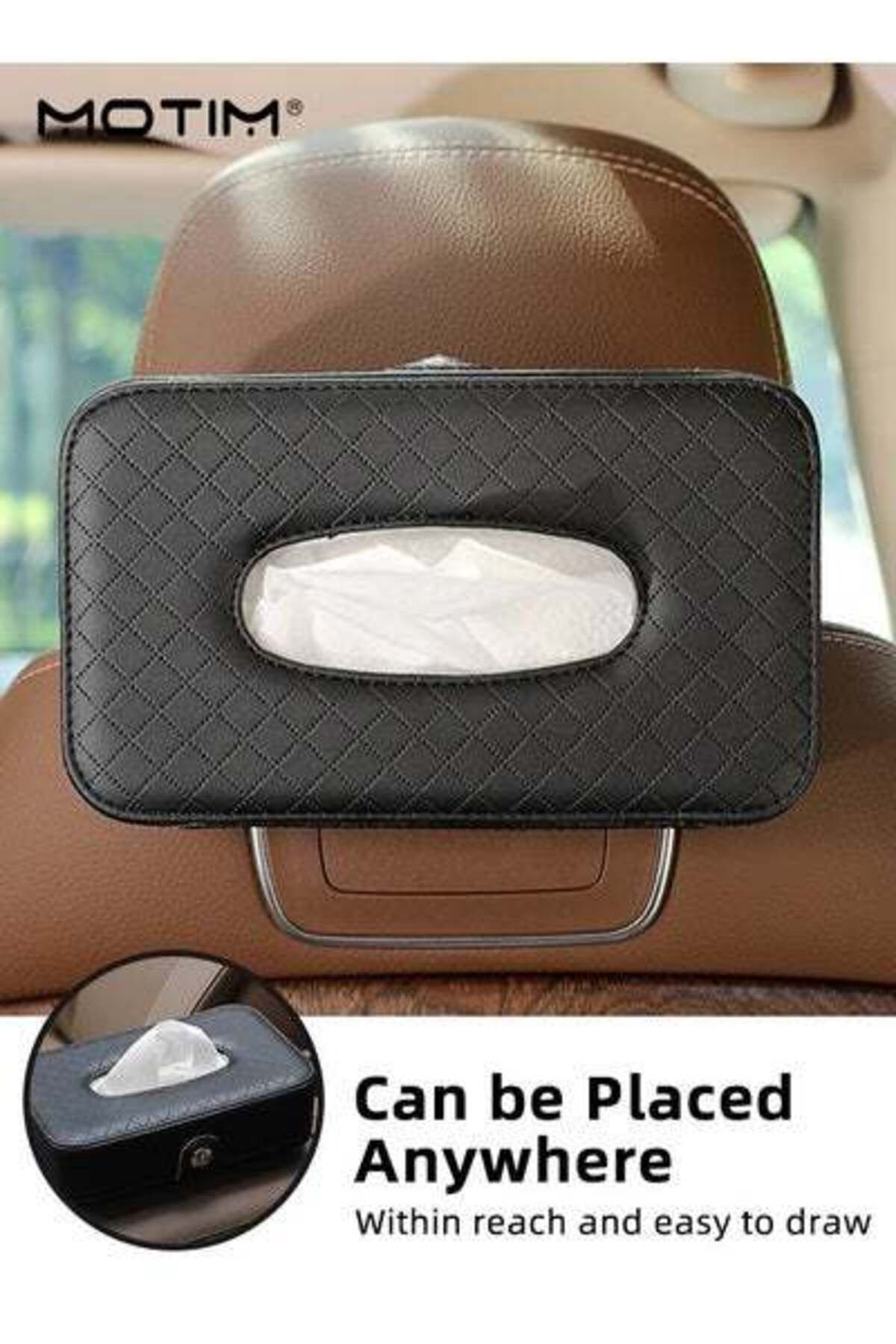 MOTIM-1 Pcs Car Sun Visor Tissue Holder, Leather Tissue Box Napkin Holder And 1 Pcs Car Trash Can with lid 2