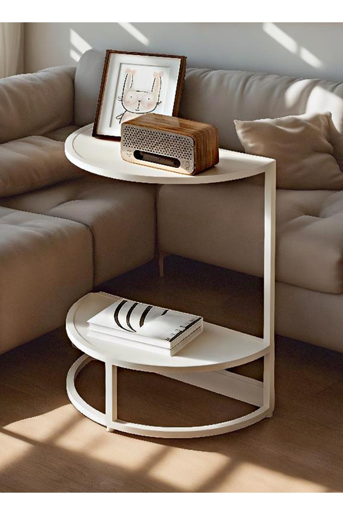 sharpdo-Modern Simple Semicircular Side Table for Bedroom, Double-Layer Storage Light Luxury Side Table 2