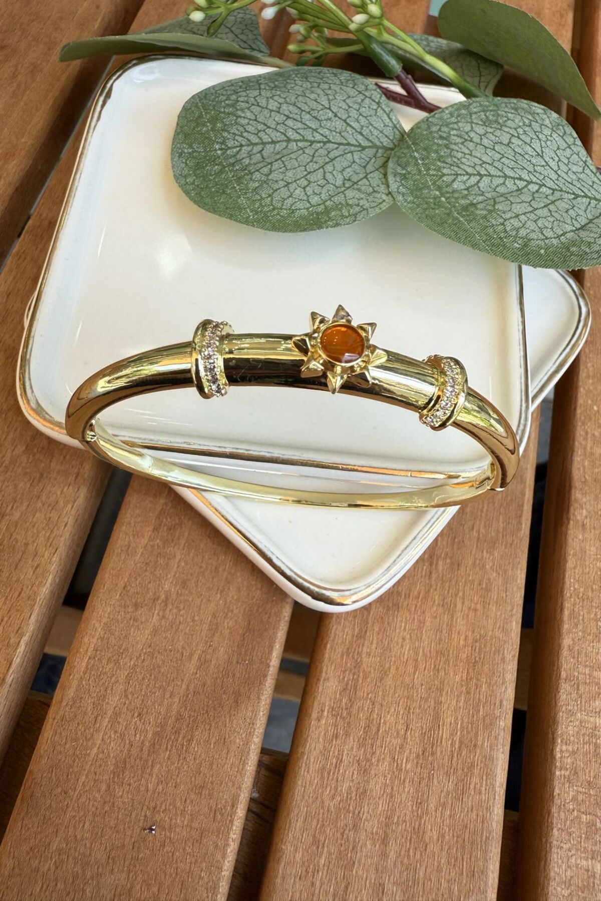 My Joyas Design 14K Altın Kaplama Turuncu Taşlı Güneş Bilezik