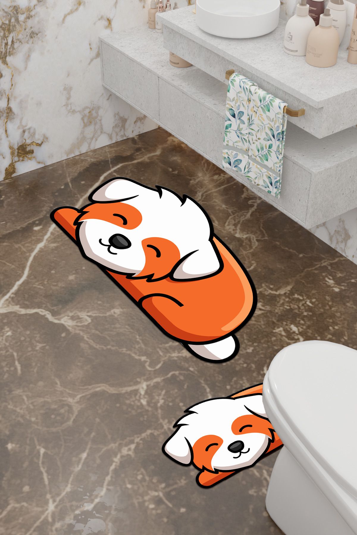 Charmbi-Tatlış Dog Patterned Eco Bath Mat, Non-Slip Base, Machine Washable, Digital Printing Set of 2 3
