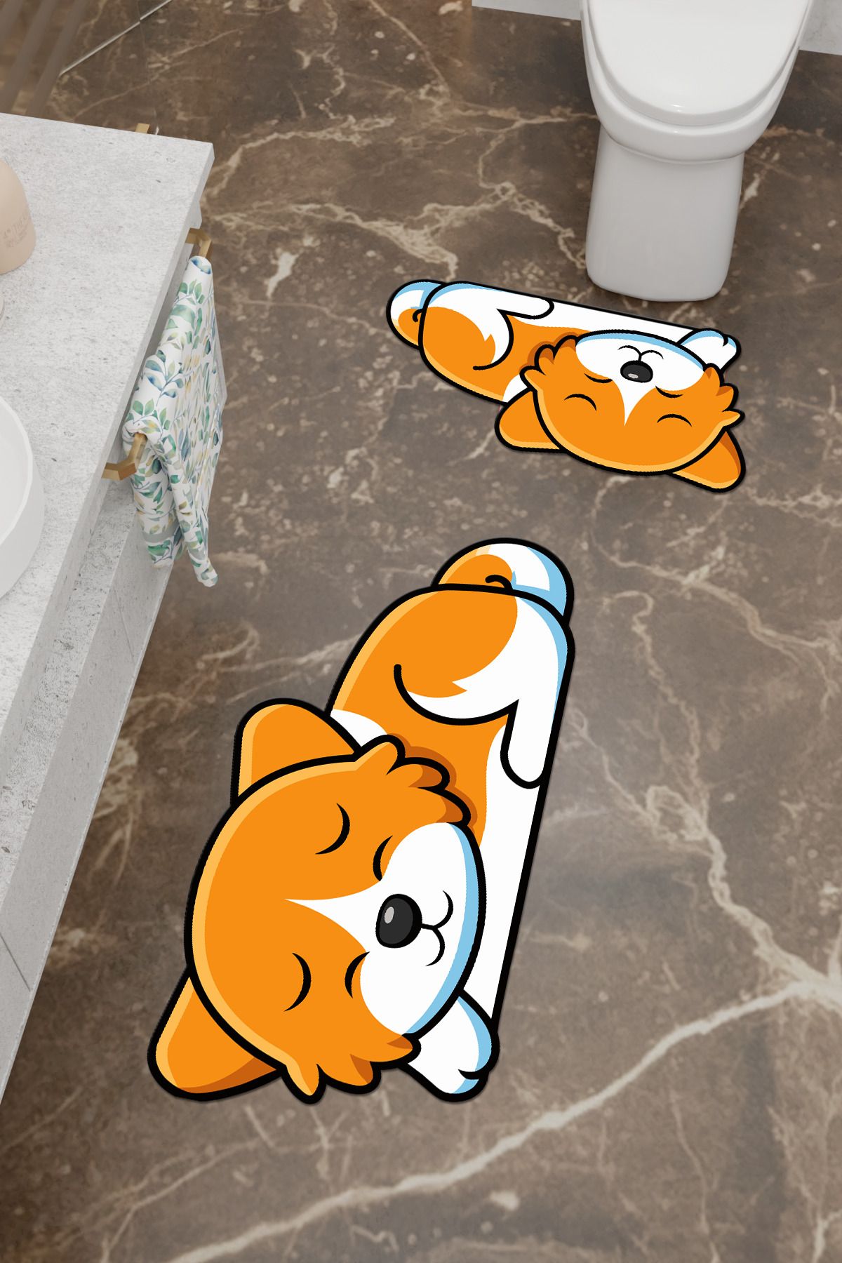 Charmbi-Tatlış Dog Patterned Eco Bath Mat, Non-Slip Base, Machine Washable, Digital Printing Set of 2 1