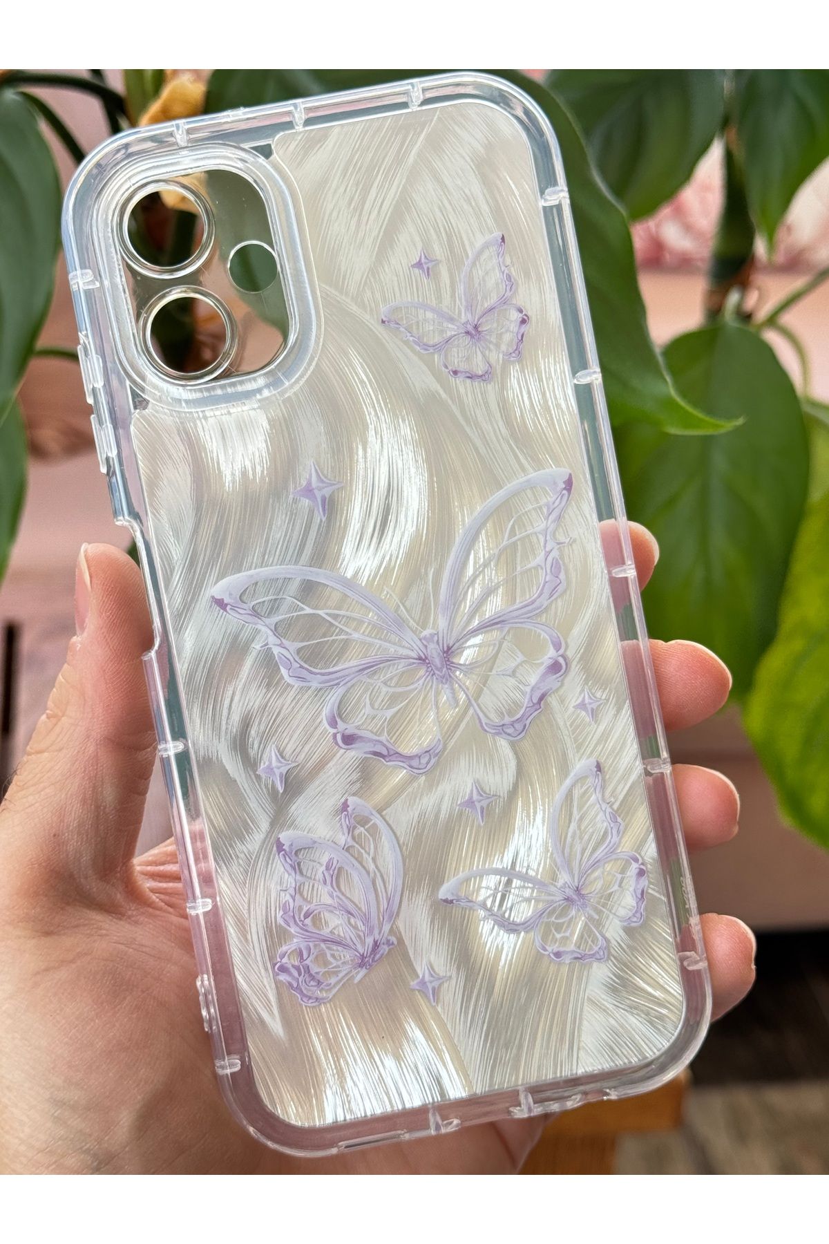 Fibaks-Galaxy A06 Case Plug-In Camera Protected Glossy Hologram Butterfly Pattern Shock Absorbing Silicone 3