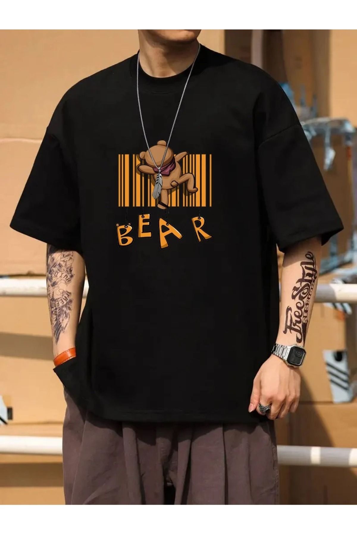 shidumanlar Bear Code Tasarımlı Ayıcık Oversize Tshirt-S