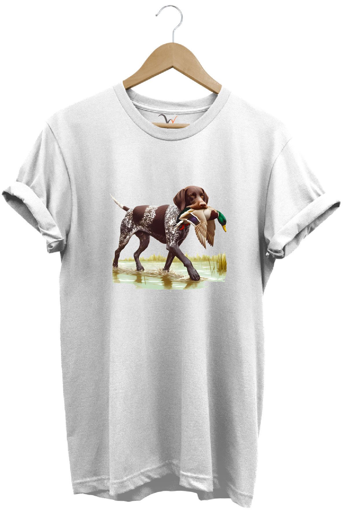 WİDİ Hunting Avcılık Ördek Avı Baskılı Sazlıkta Avlanan Köpek %100 Pamuk Regular Fit T-shirt