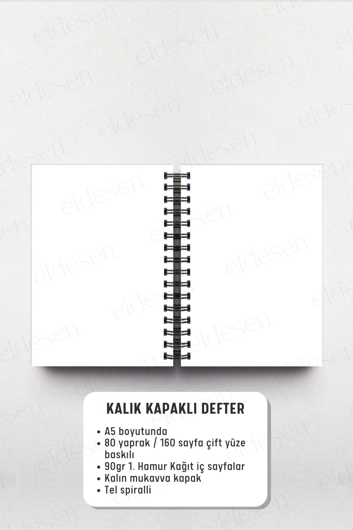 Eldesen Tasarım-Spiral Thick Cover Unlined Notebook, A5 Size 80 Sheets 160 Pages, Unlined Notebook 3