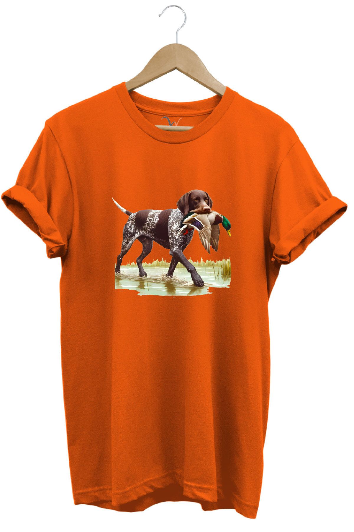 WİDİ Hunting Avcılık Ördek Avı Baskılı Sazlıkta Avlanan Köpek %100 Pamuk Regular Fit T-shirt