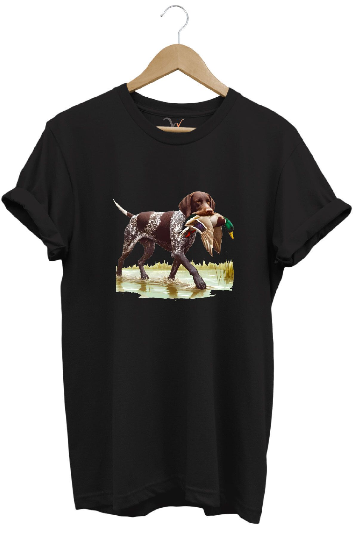 WİDİ Hunting Avcılık Ördek Avı Baskılı Sazlıkta Avlanan Köpek %100 Pamuk Regular Fit T-shirt