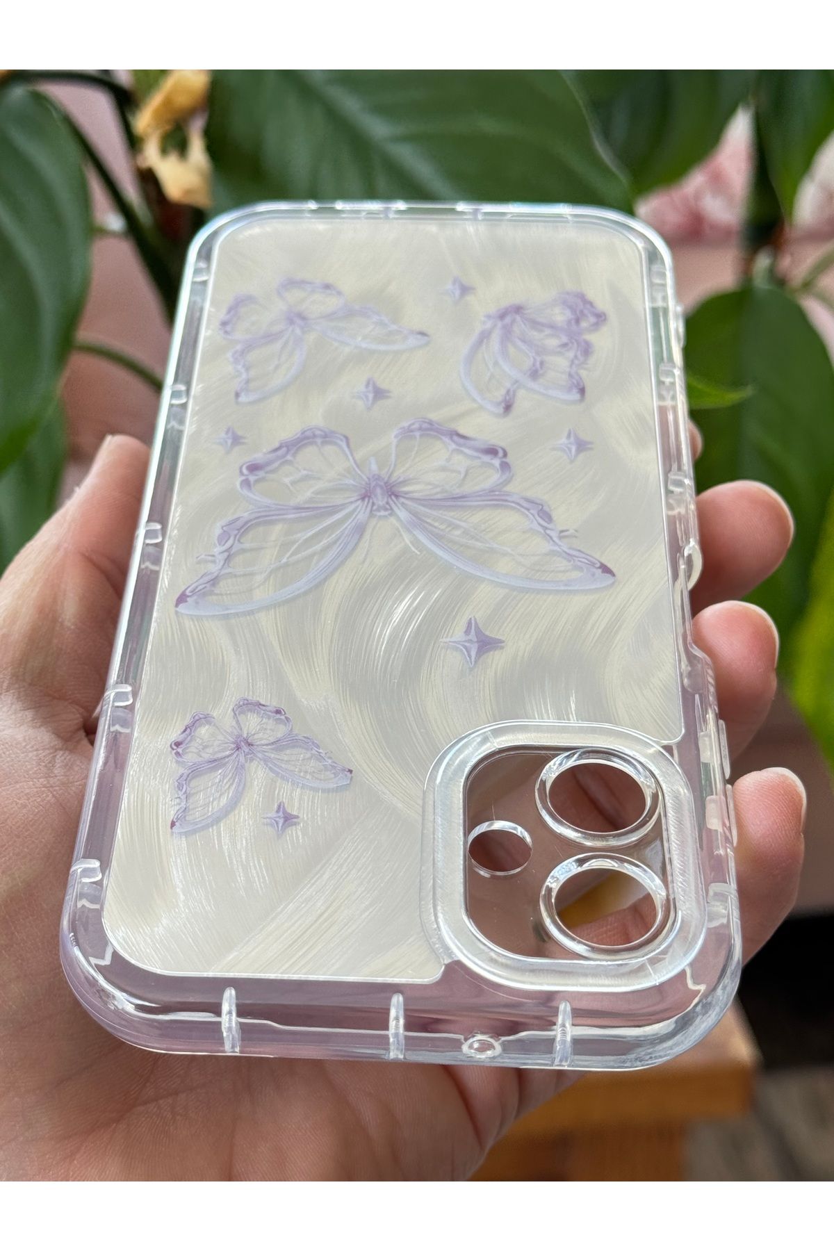 Fibaks-Galaxy A06 Case Plug-In Camera Protected Glossy Hologram Butterfly Pattern Shock Absorbing Silicone 4