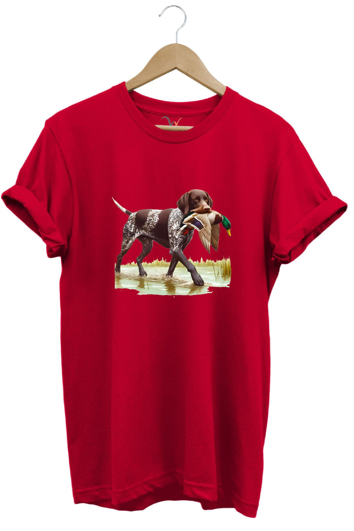 WİDİ Hunting Avcılık Ördek Avı Baskılı Sazlıkta Avlanan Köpek %100 Pamuk Regular Fit T-shirt