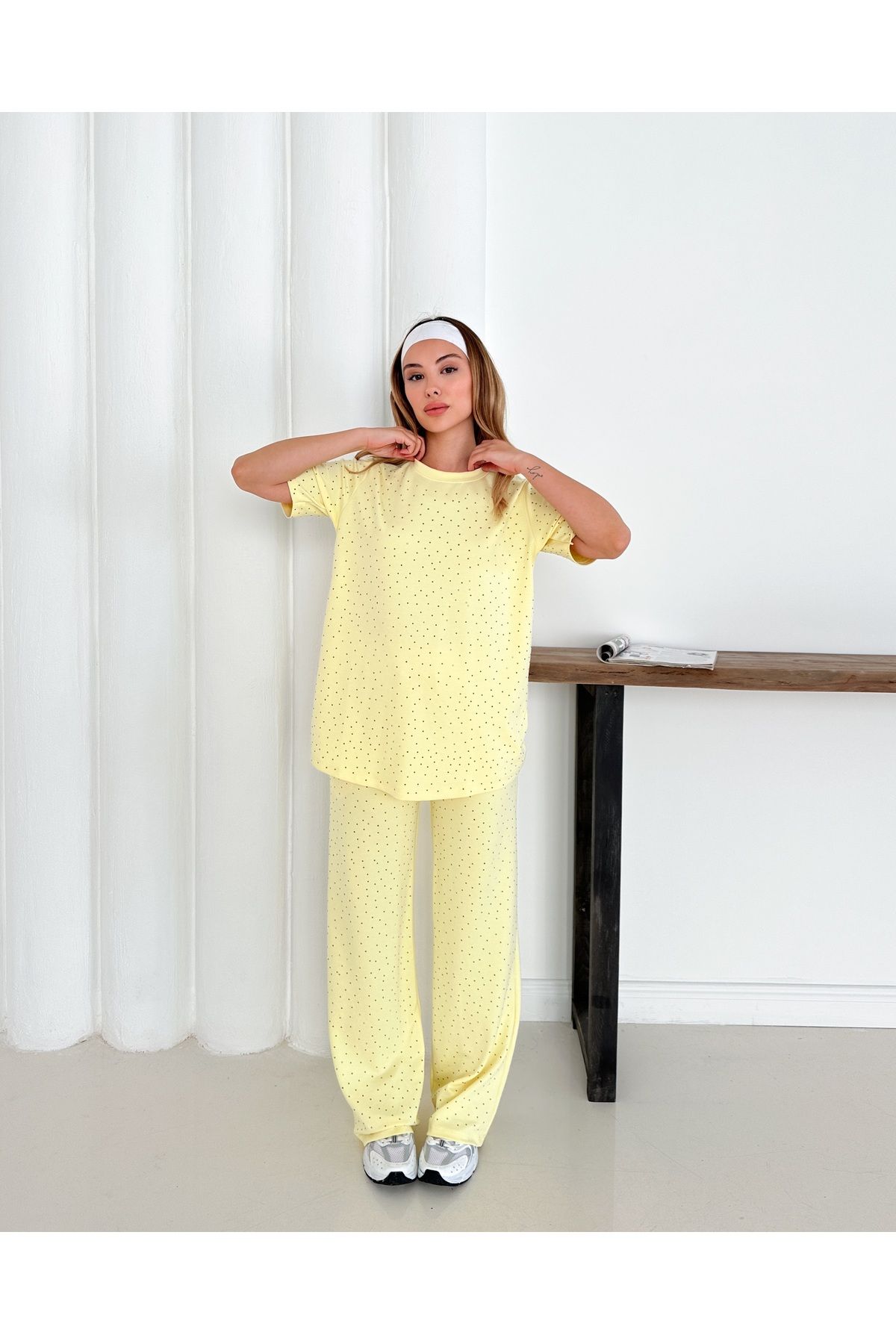 badibadii Kadın Kalın Elmas İncili Bluz Beli Lastikli Pantolon Modal Takım 3089 60283231