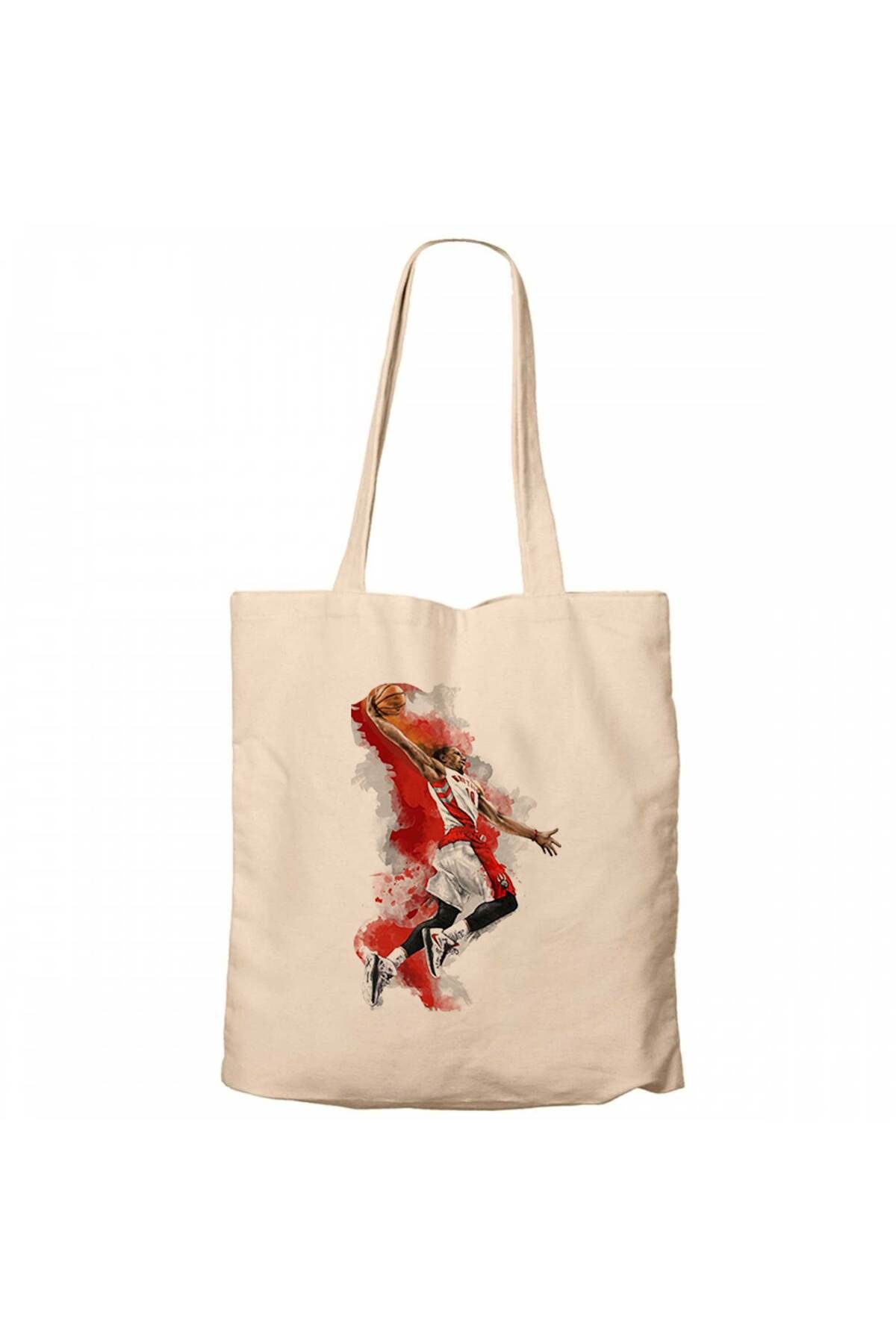 Z zepplin NBA Baller Red Siluet Krem Fermuarlı Bez Çanta Gabardin