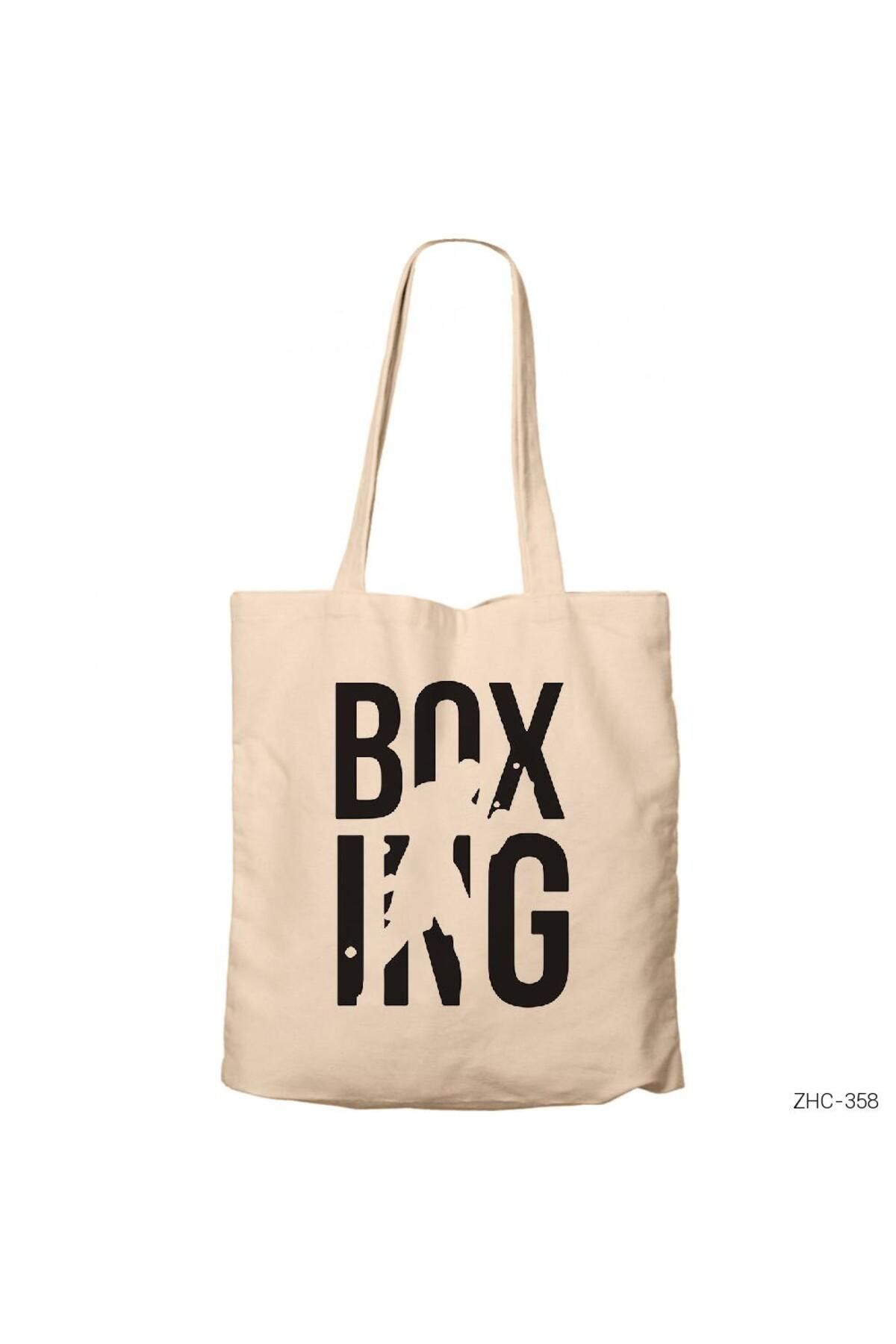 Z zepplin Boxing Logo Krem Fermuarlı Bez Çanta Gabardin