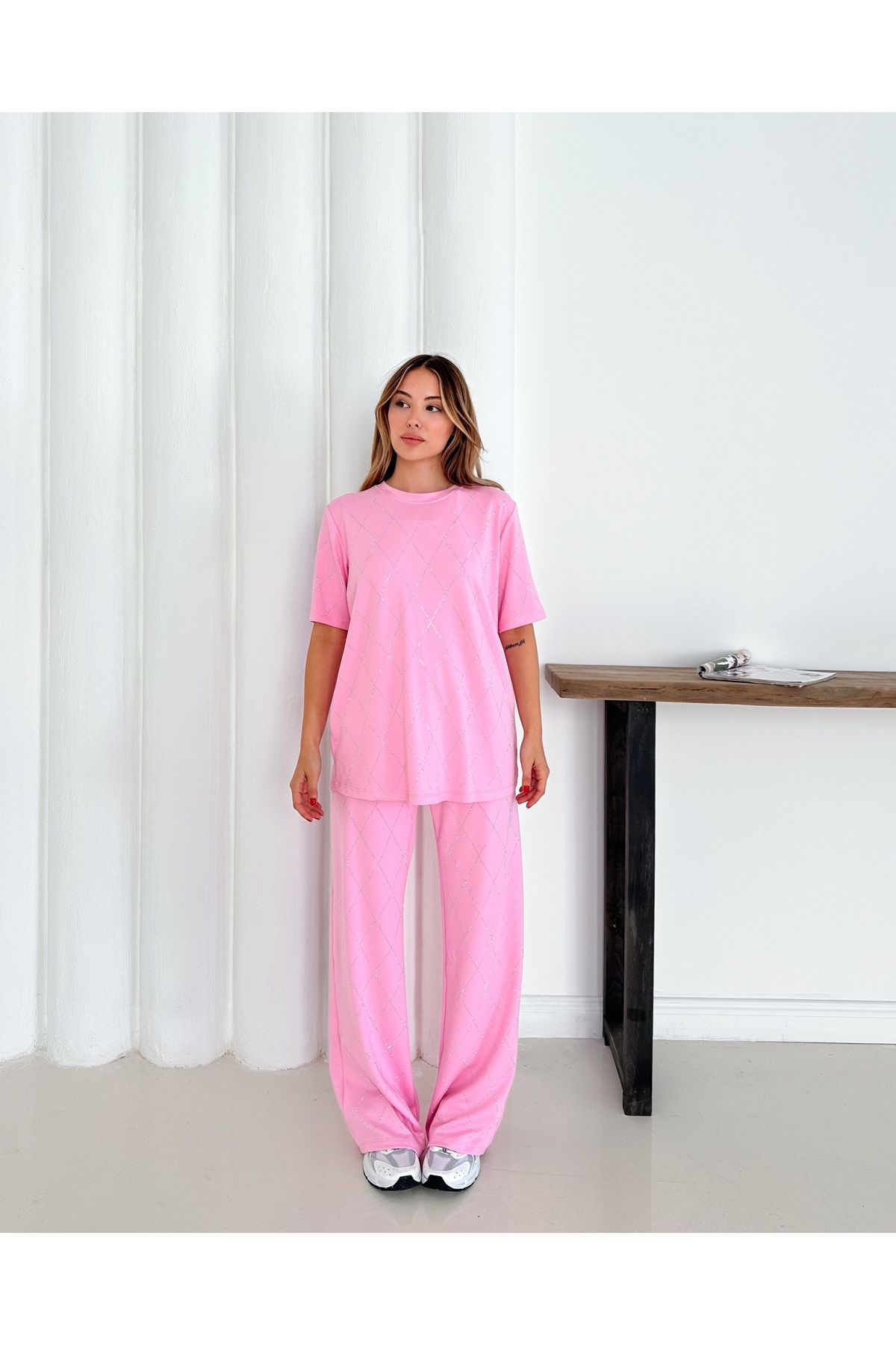 badibadii Kadın Salaş Elmas Bluz Beli Lastikli Pantolon Modal Takım 3089 60283231