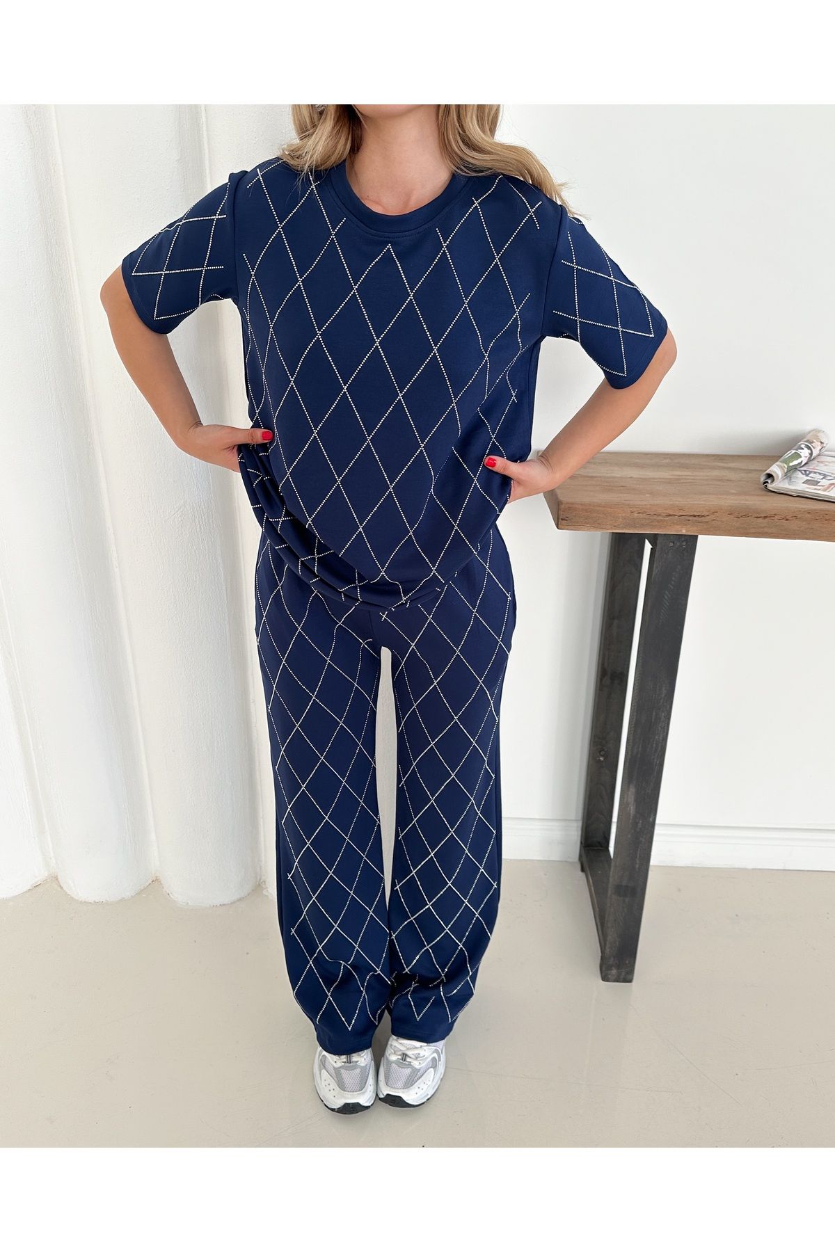 badibadii Kadın Salaş Elmas Bluz Beli Lastikli Pantolon Modal Takım 3089 60283231