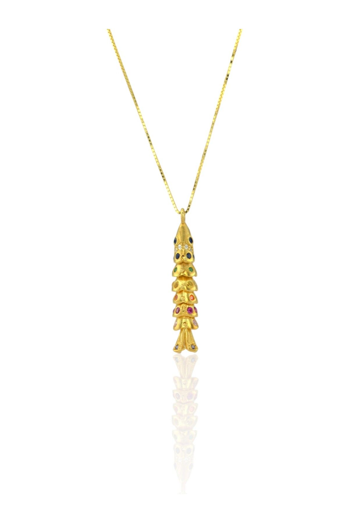 TACA JEWELLERY 925 Gümüş | 3 Boyutlu Hareketli Renkli Taşlı Balık Kolyesi (Şans&Bereket)