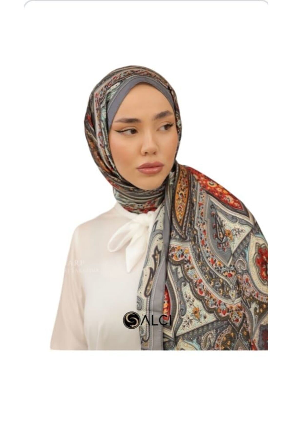 PİRAMİT ETRO VUAL İPEK ŞAL ETNİK DESEN GRİ