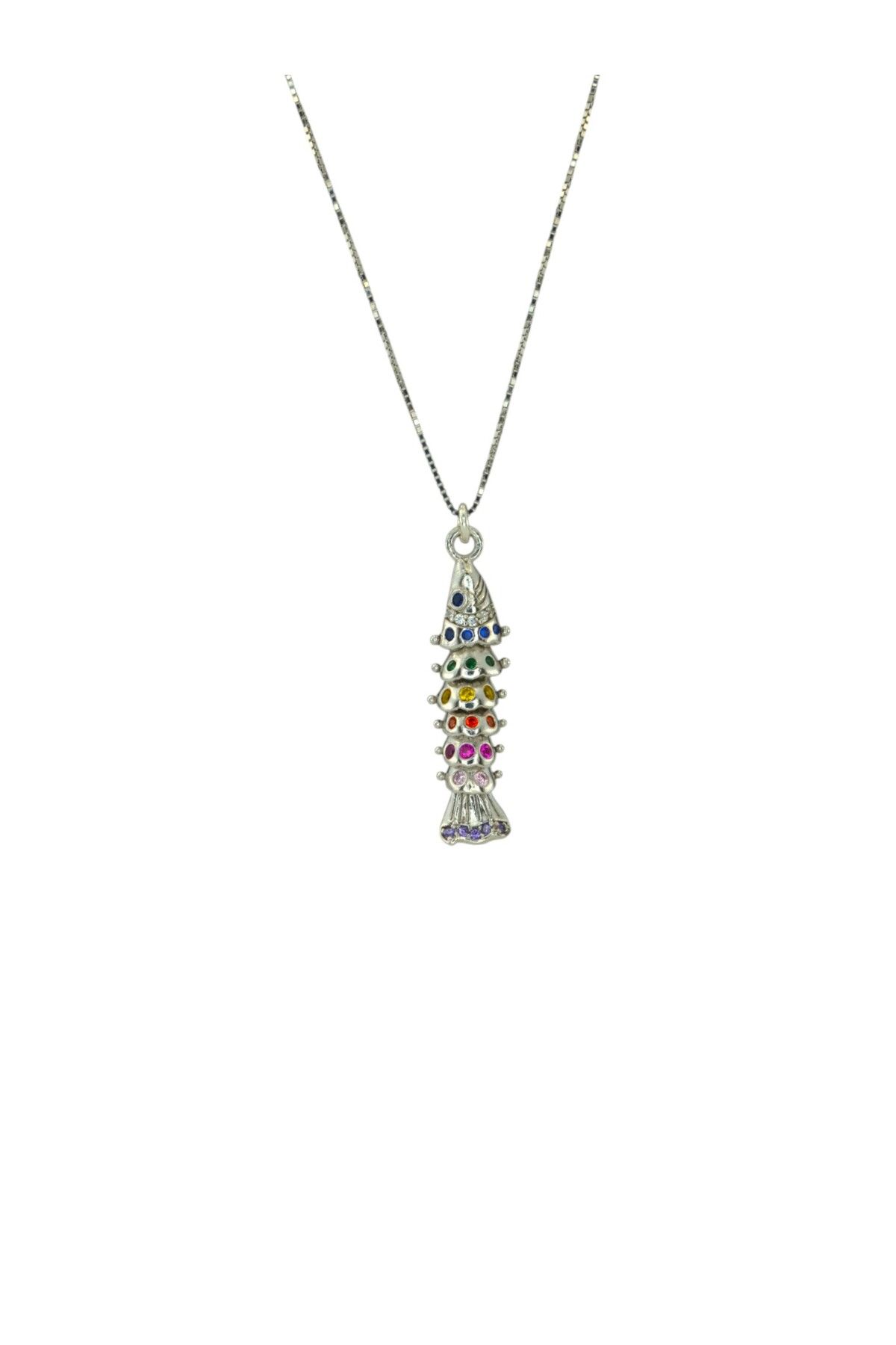 TACA JEWELLERY 925 Gümüş | 3 Boyutlu Hareketli Renkli Taşlı Balık Kolyesi (Şans&Bereket)