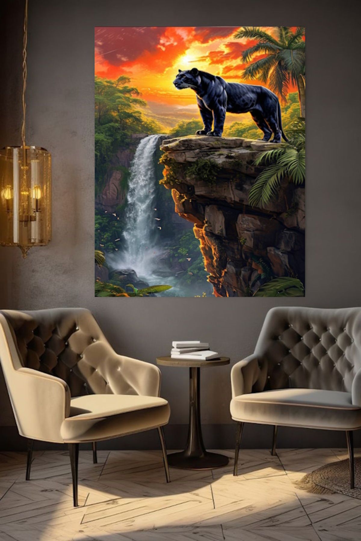 özkacar AMAZON ORMANINDAKİ LEOPAR KANVAS TABLO EV DUVAR SALON OFİS DÜKKAN HEDİYELİK DEKARASYON SÜSÜ