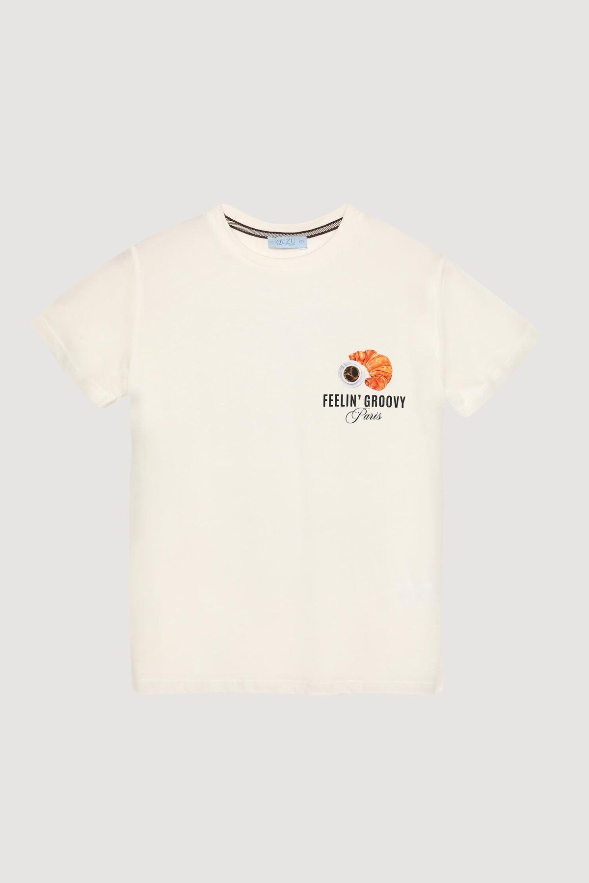 Quzu Baskılı Oversize T-shirt Ekru