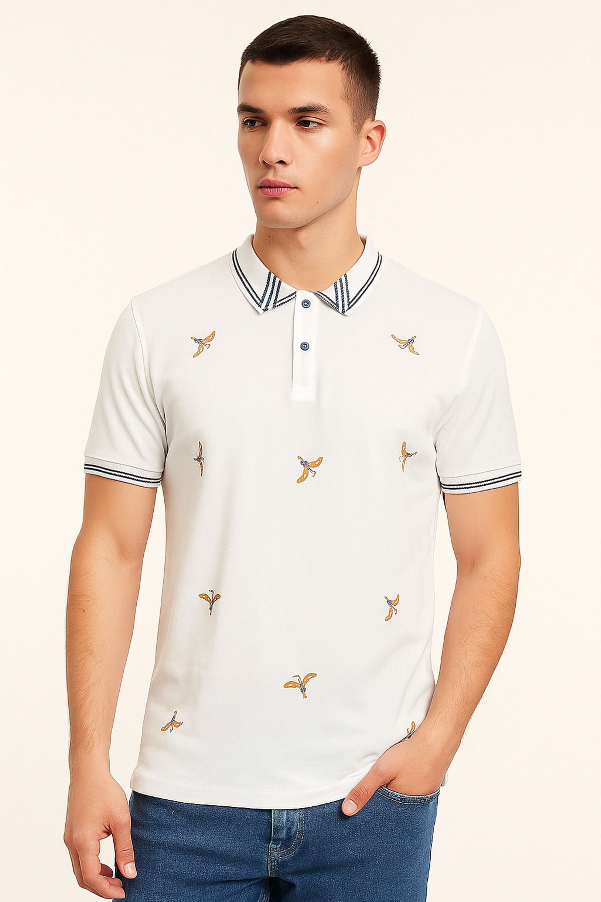 MODEL Kuş Figürlü Erkek Polo Yaka T-Shirt
