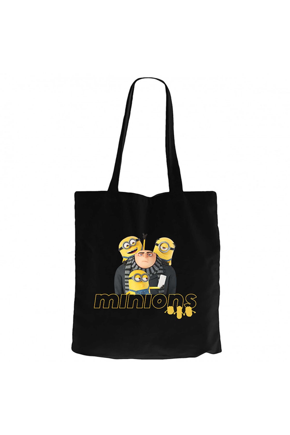 Z zepplin Minions Selfie Siyah Fermuarlı Bez Çanta Gabardin