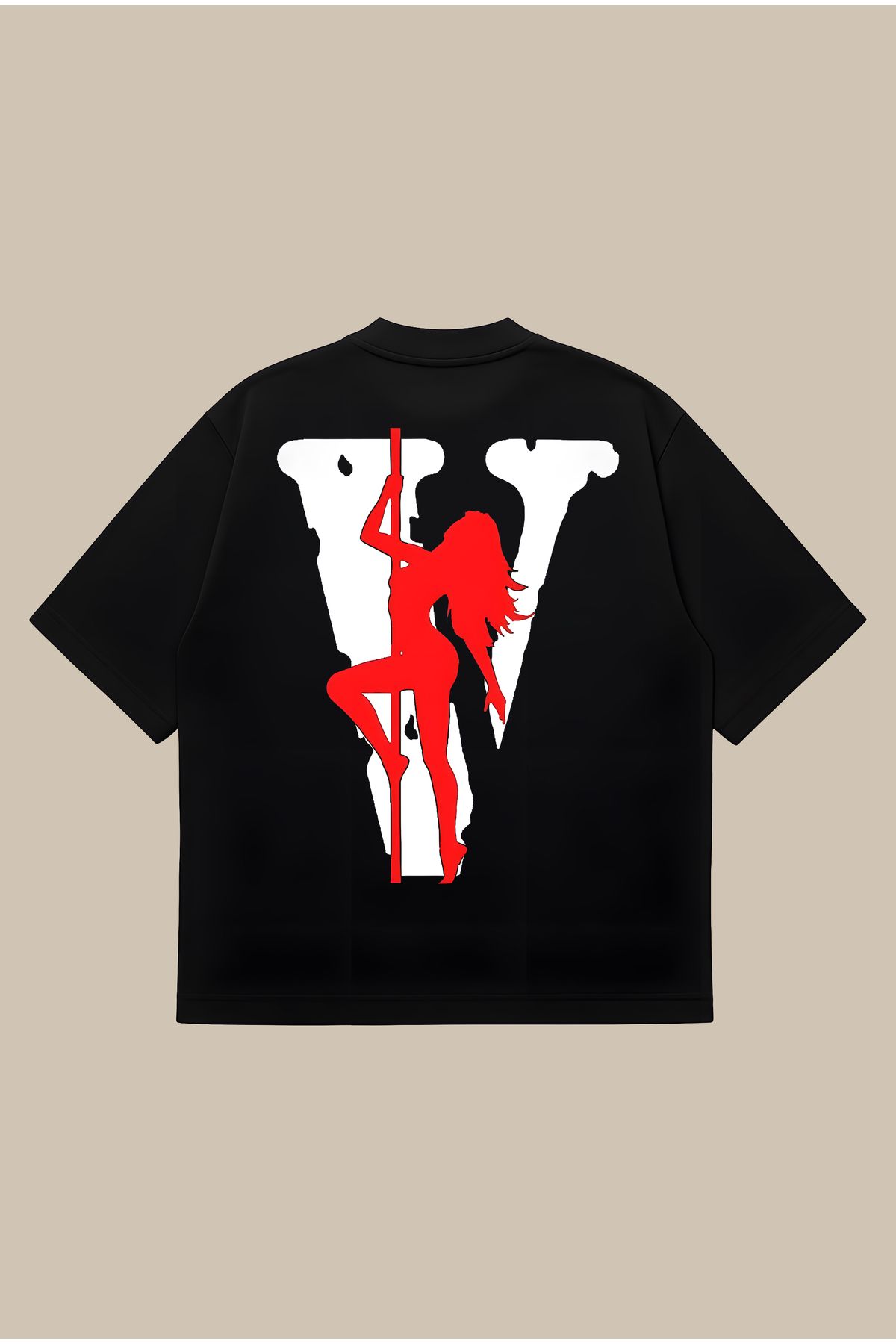 PURE POWER Vlone Siyah Kırmızı Boxy Fit Oversize Unisex Tshirt – Baskılı Tişört | Streetwear