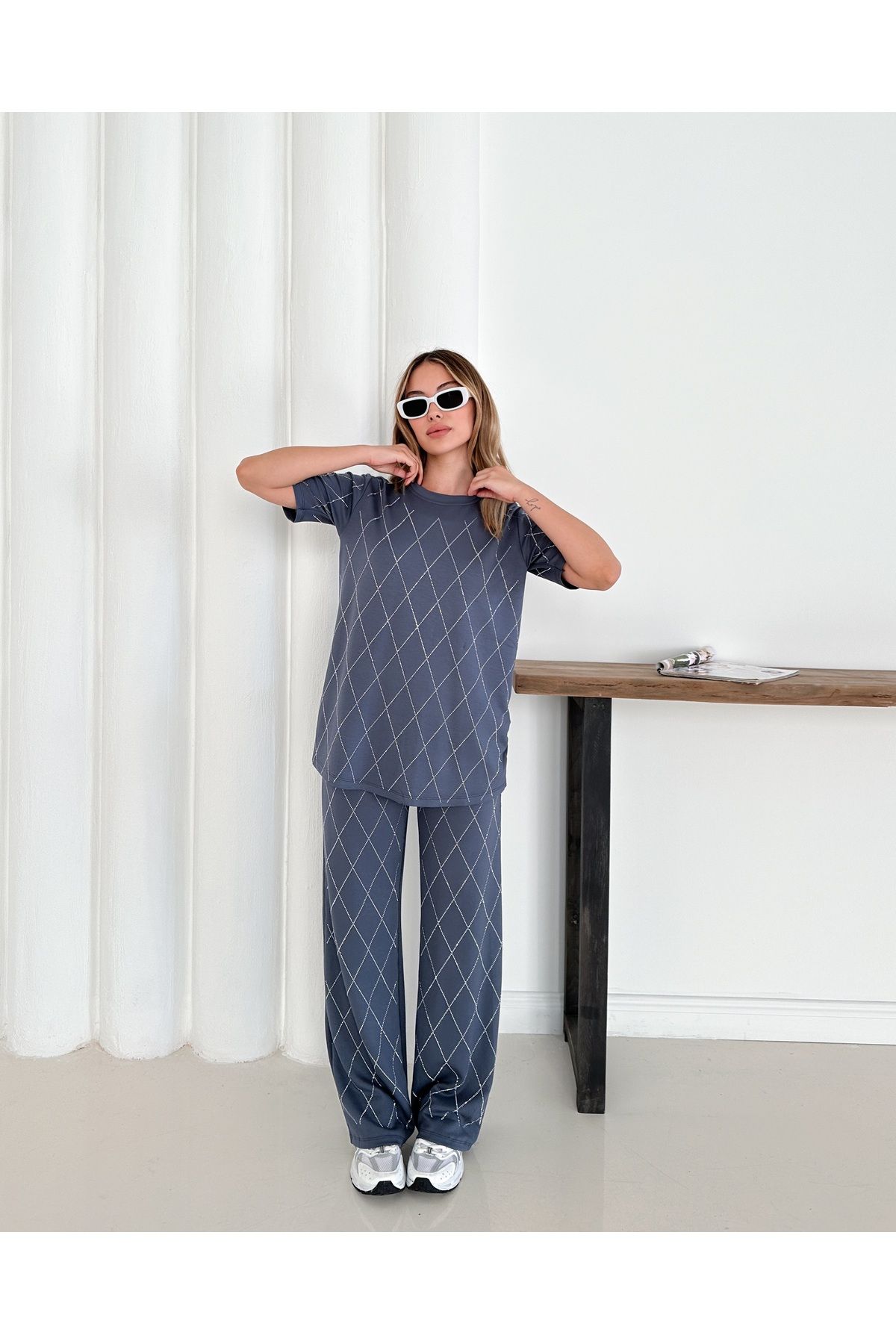 badibadii Kadın Salaş Elmas Bluz Beli Lastikli Pantolon Modal Takım 3089 60283231