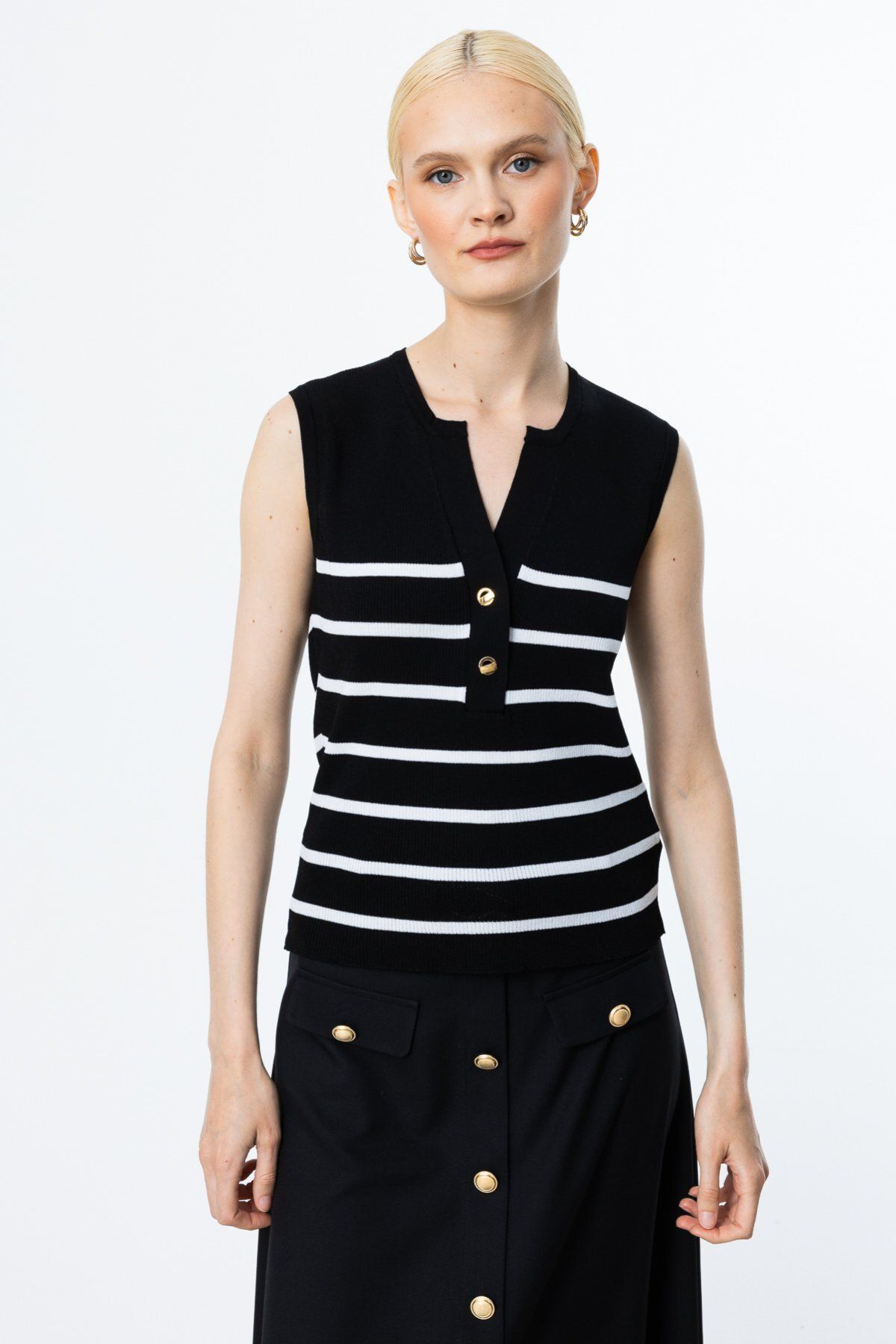 On Fashion On Hakim Yaka Çizgili Fitilli Bluz-59331