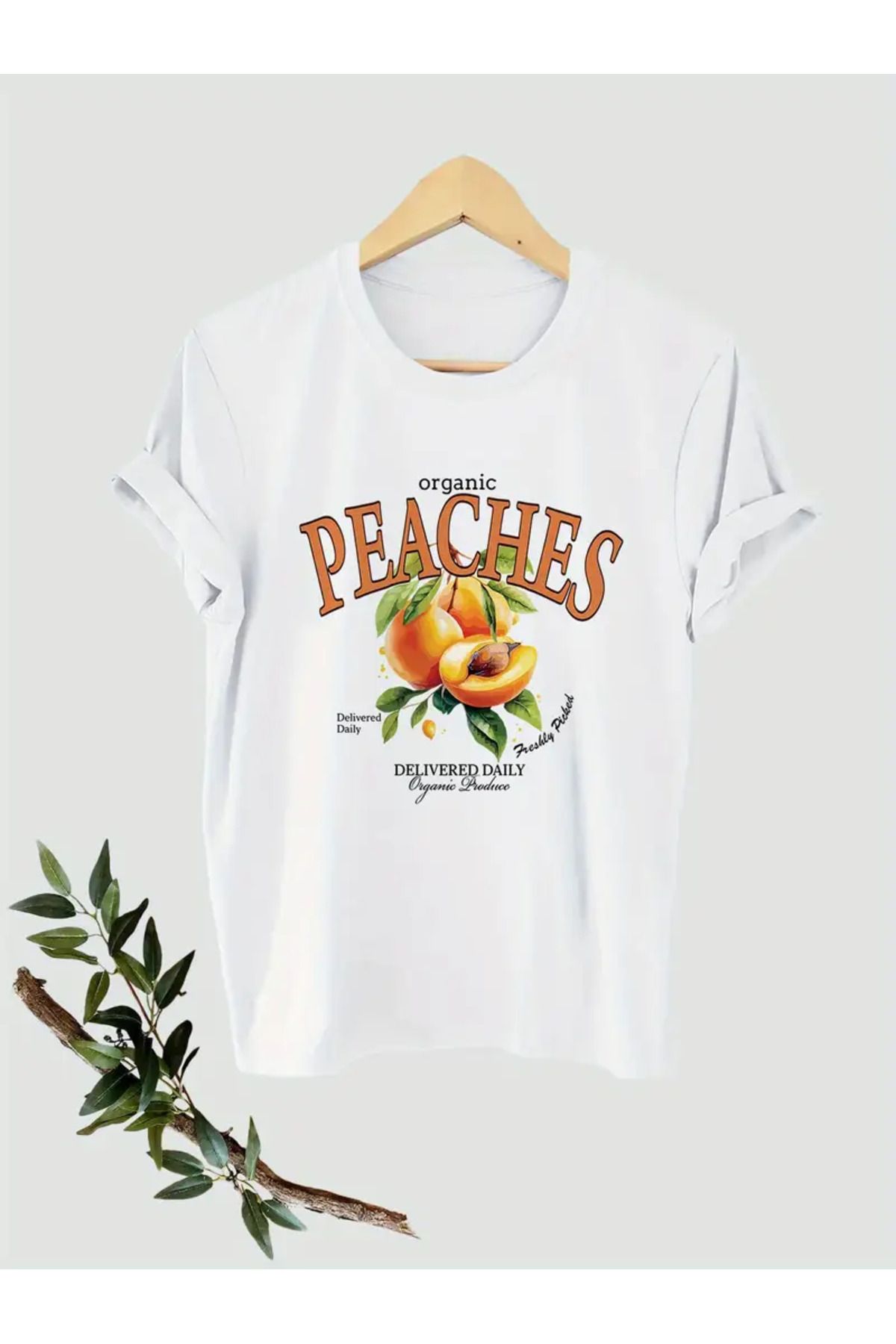 CLASİVA Peaches Baskılı Unisex Oversize Bisiklet Yaka T-shirt