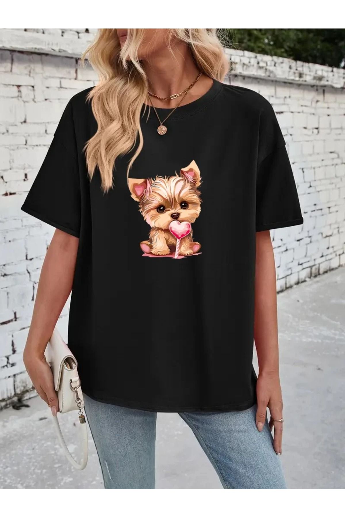 shidumanlar Şekerli Dog Tasarımlı Siyah Oversize Unisex Tshirt