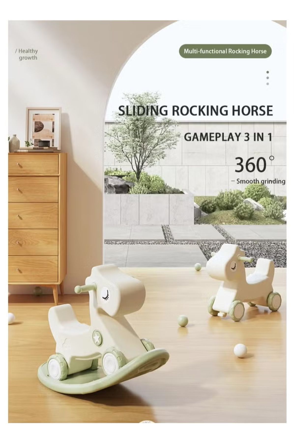 FULLJOY-Rocking Horse with Backrest for Toddlers with Detachable Balance Board and Footrest 3 in 1 4