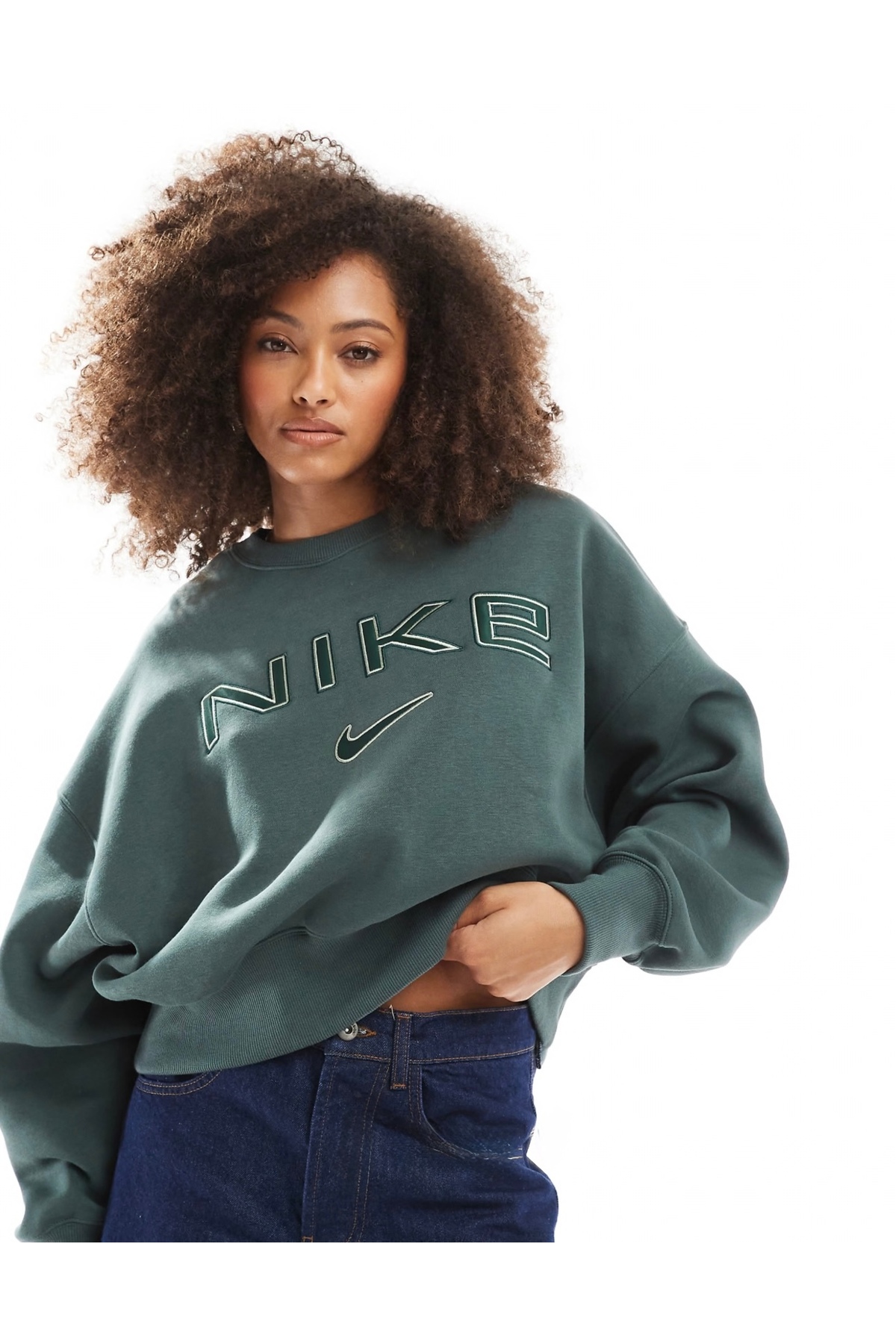 Nike Sportswear Phoenix Fleece Over-Oversized Crew-Neck Logo Yeşil Kadın Sweatshirt görsel 6