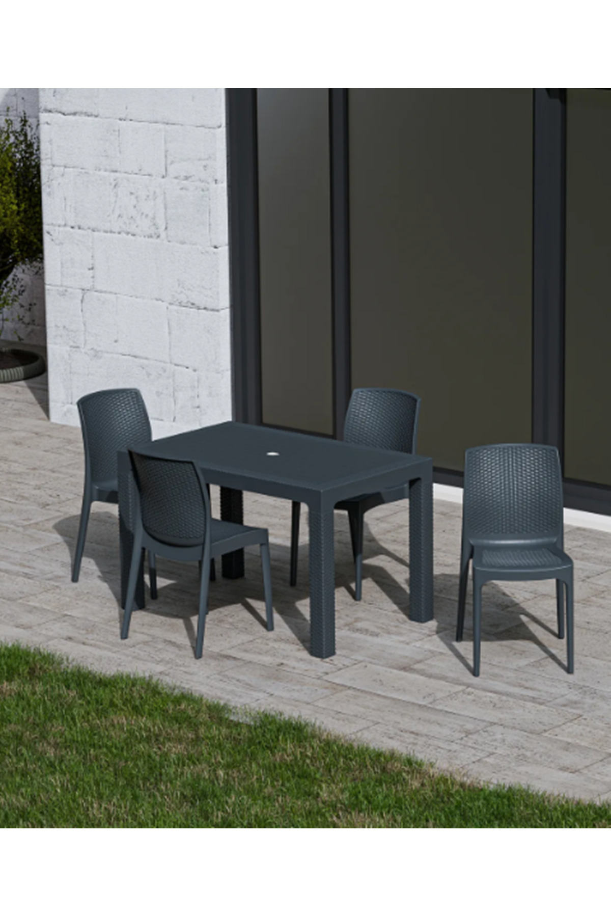 ZİYNET HOME 70x120 cm Rattan 4 Kişilik Masa seti Kolsuz Sandalye