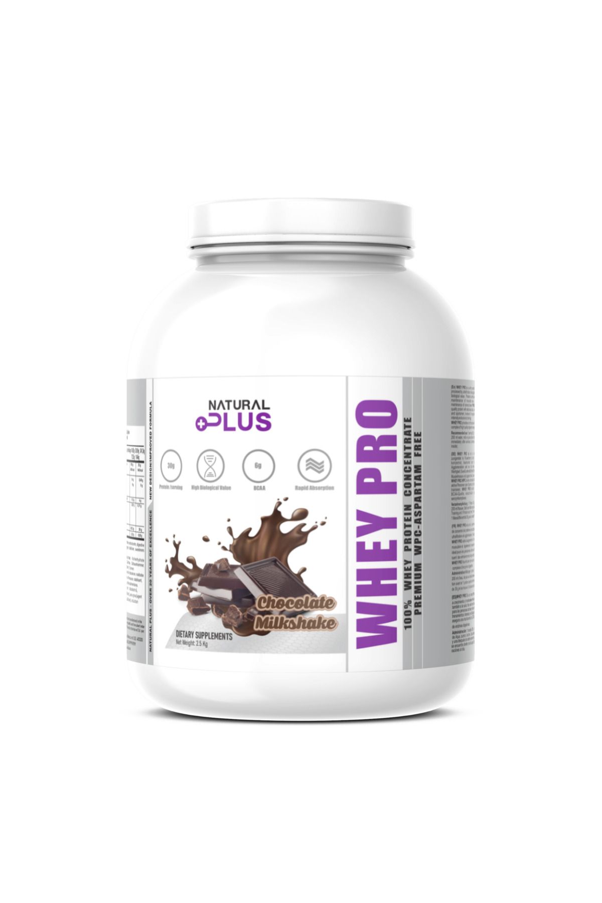 Natural Plus Whey Pro 2.5 Kg - 100% Whey Protein Concentrate, Chocolate Milkshake Flavour - One Size
