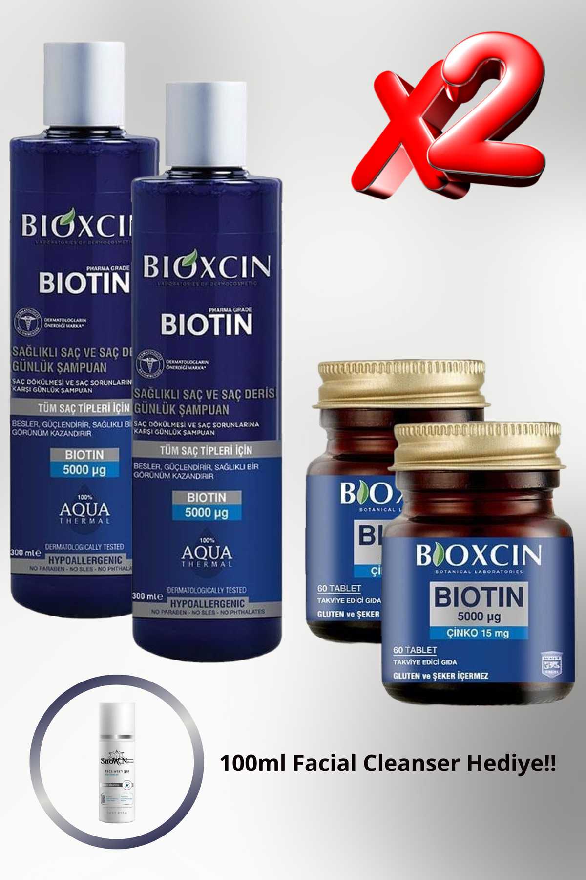 Bioxcin Saç Dökülmesi Karşıtı Avantajlı Set - Biotin Şampuan 300 ml + Biotin 5000 Mcg 60 Tablet X2 Adet — snowcosmetic-bioxcinseti1
