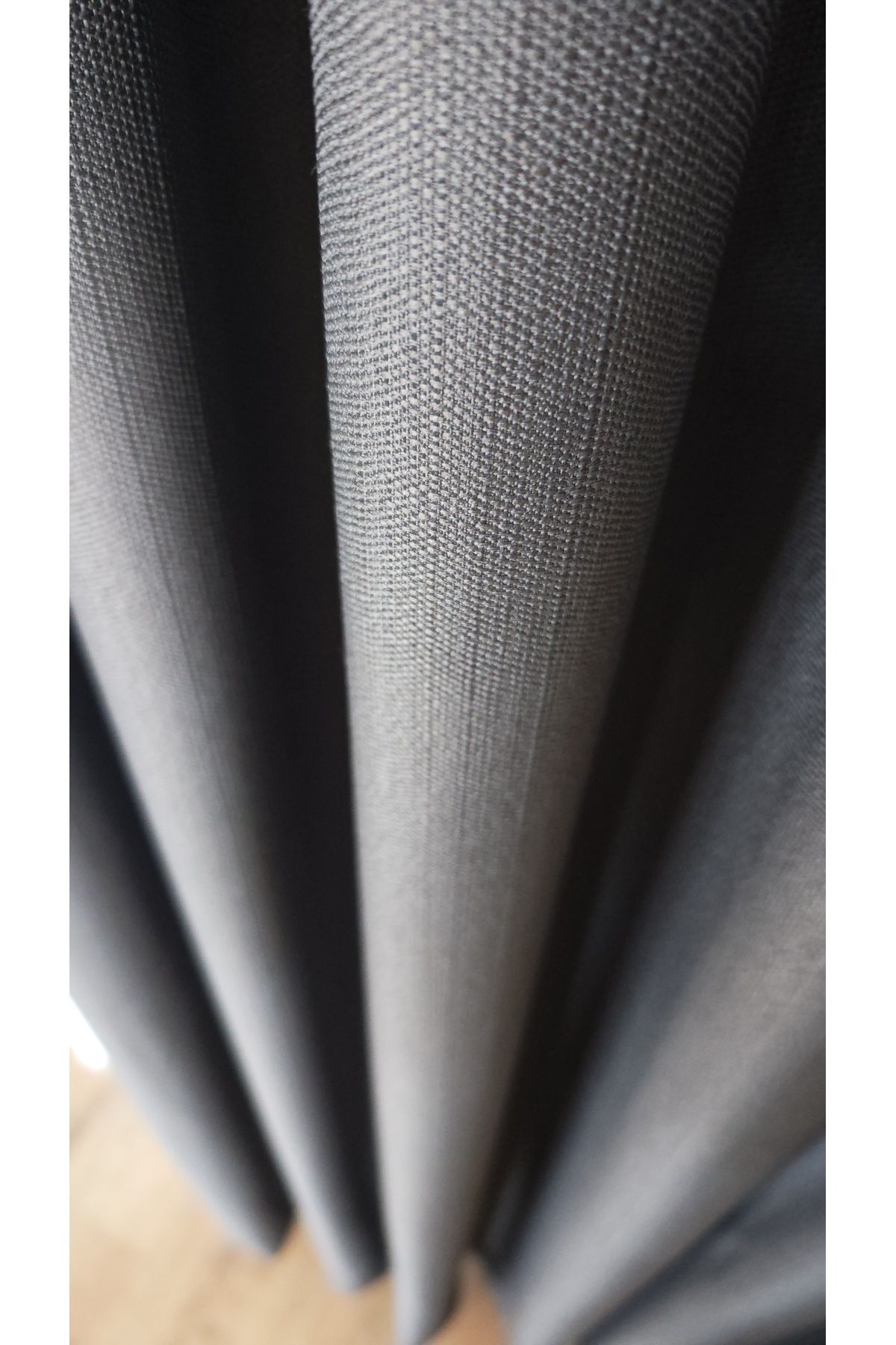 Yuka-Linen Textured Anthracite Panel Background Curtain Luxury Heavy Weight Tek Wing 1/3 Tight Pleated Solid Color 2
