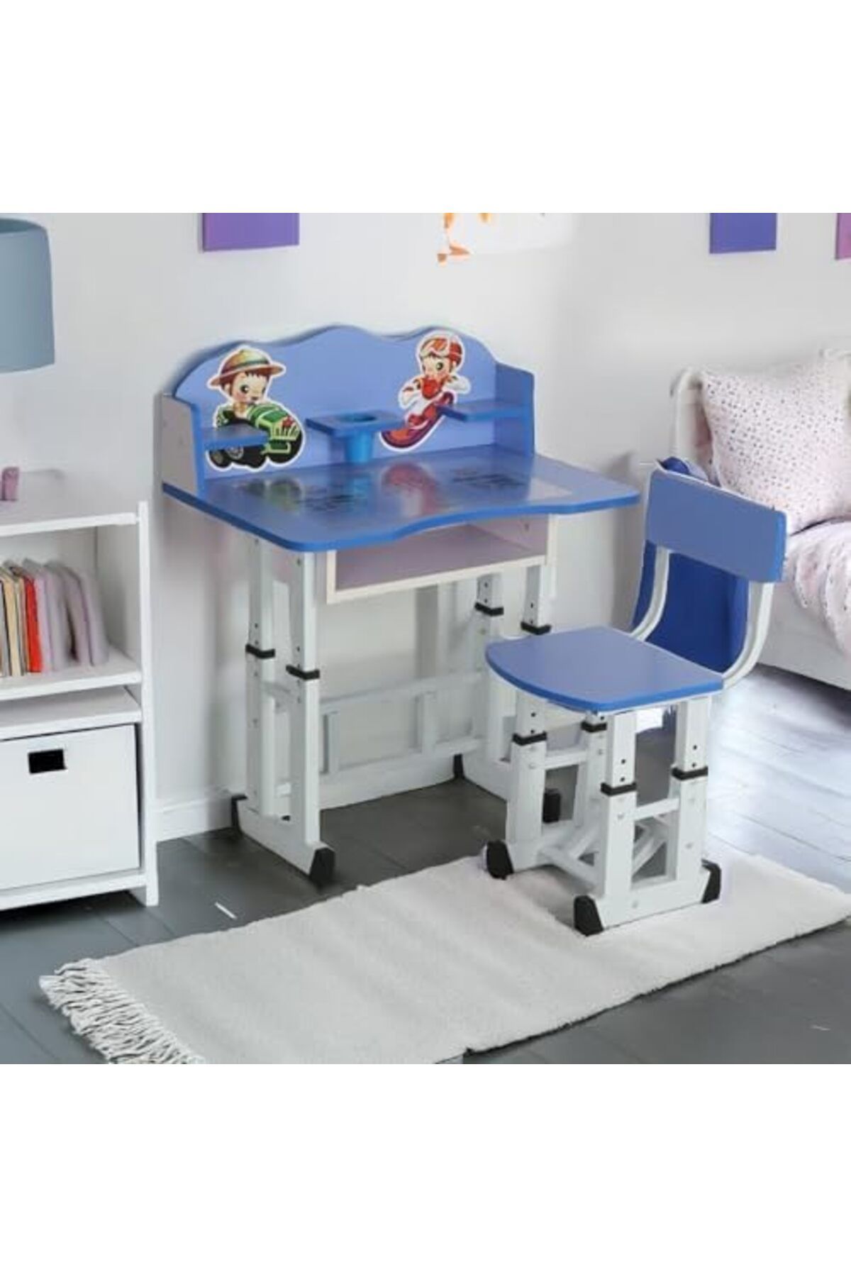 AGD-Height Adjustable Kids Learning Desk with Drawer, Study Table and Chair, Study Table for Kids Ages 3 5