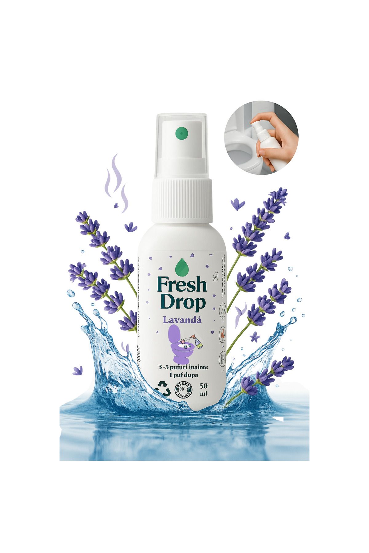 dalip-Odorizant Spray pentru WC Fresh Drop, Lavanda, Elimina Mirosul și Igienizeaza, 50ml 1