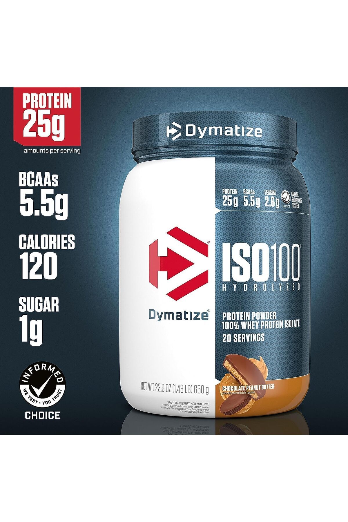 Dymatize-ISO 100, Hydrolyzed Whey Protein Isolate, Chocolate Peanut Butter, 1.43 lbs, 20 Servings 2
