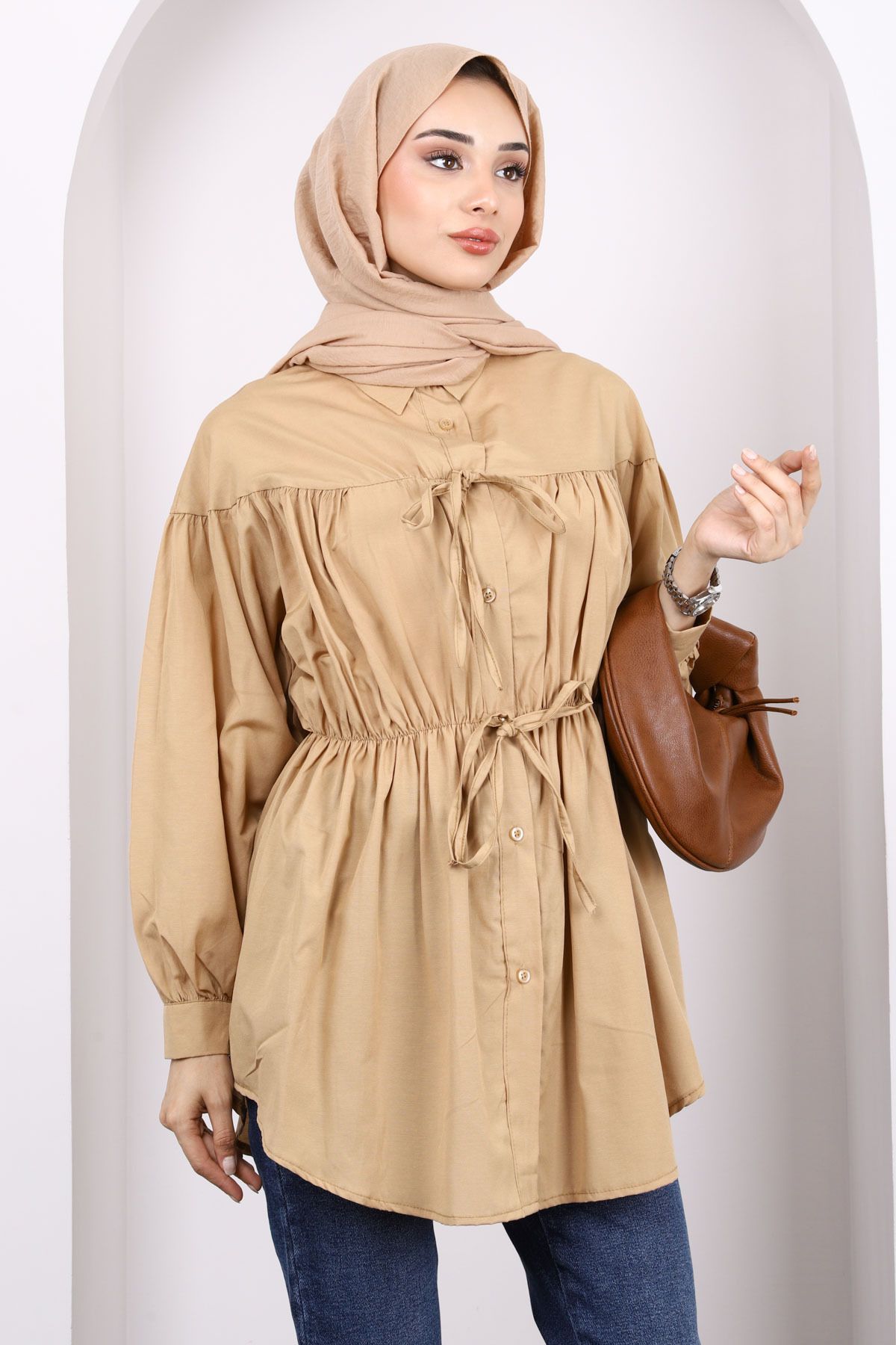 İmajButik-Mink Waist Elastic Buttoned Tunic 3