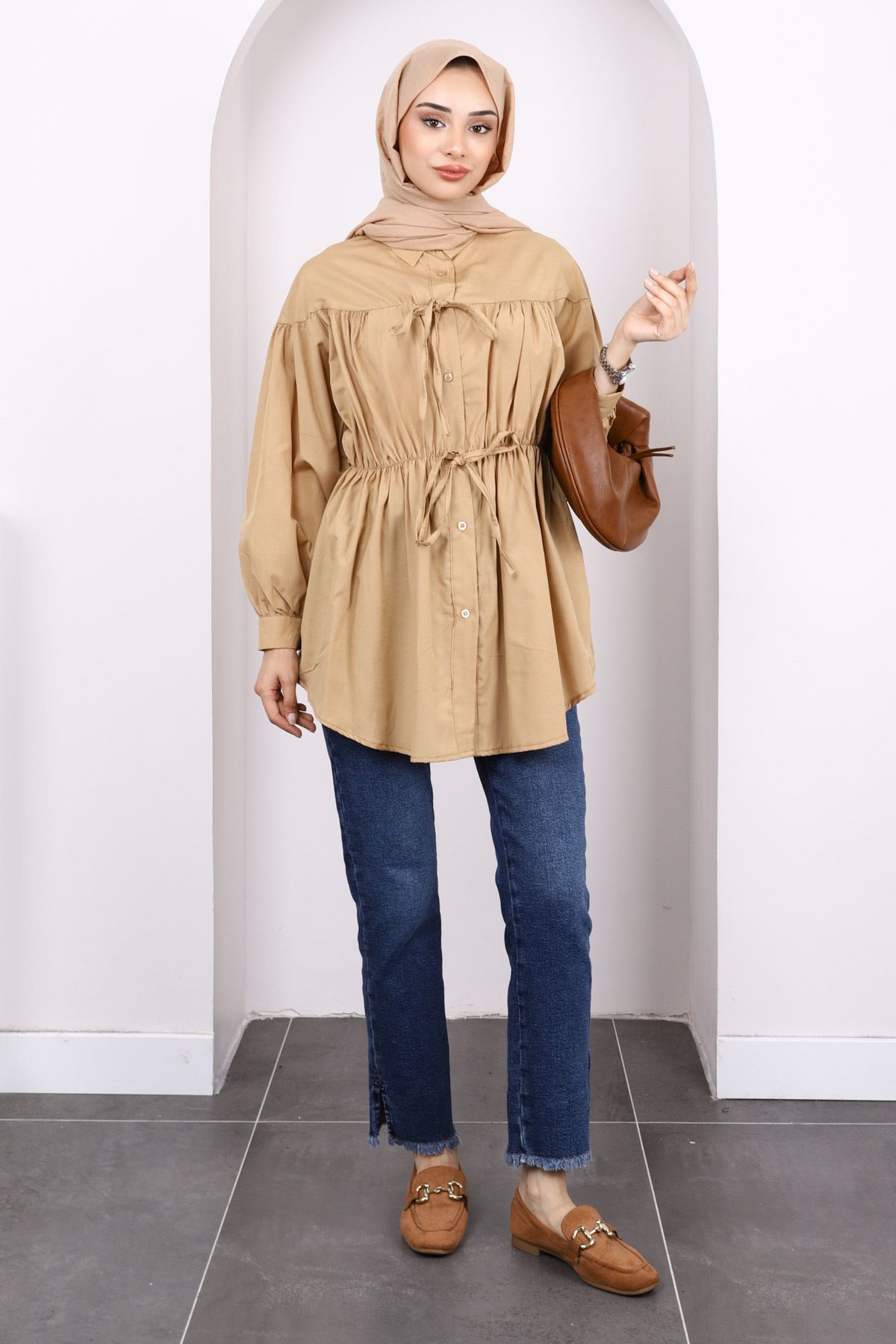 İmajButik-Mink Waist Elastic Buttoned Tunic 2