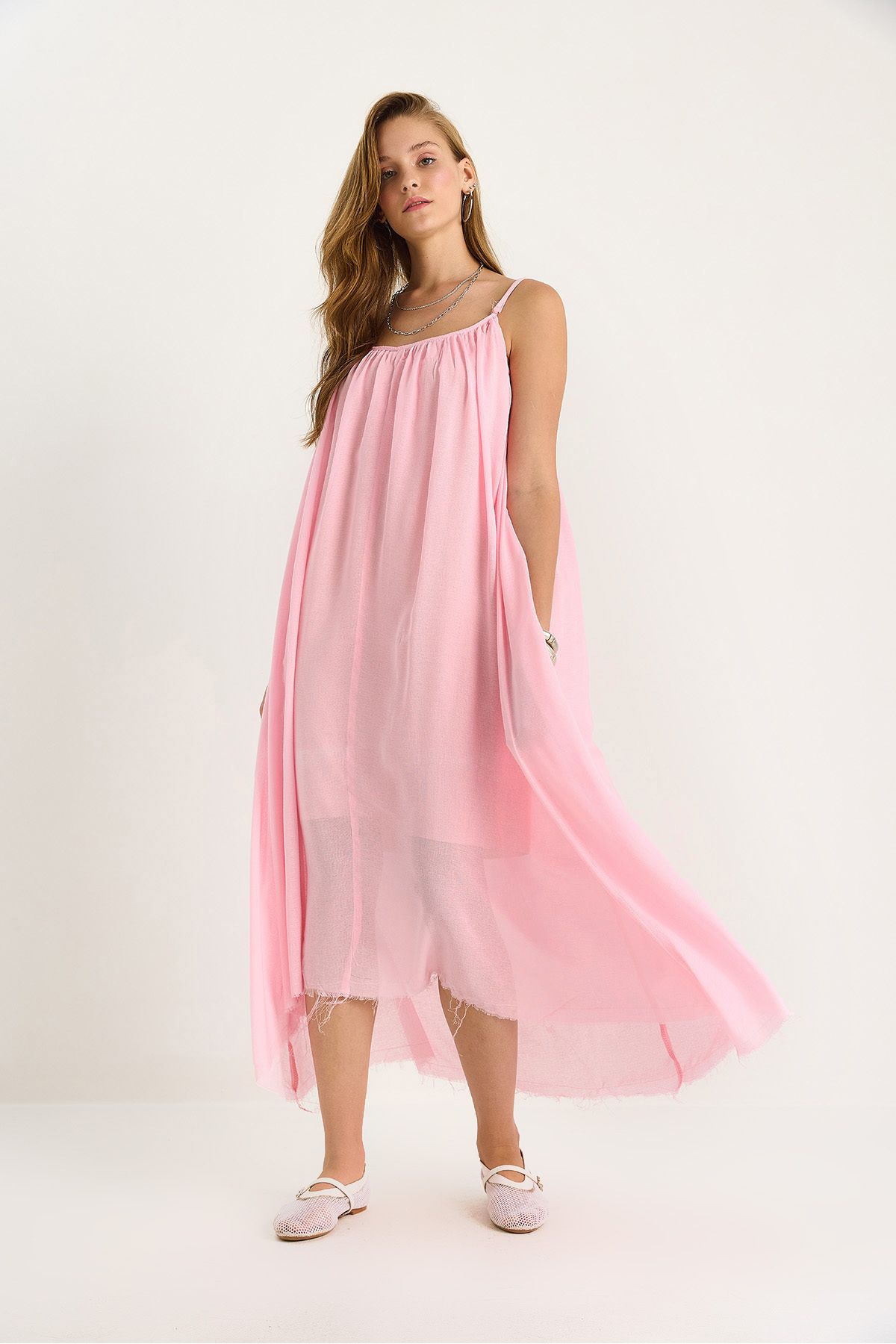 Bianco Lucci-Women's Thin Strap Casual Lined Cotton Summer Long Dress 5971 60281106 4