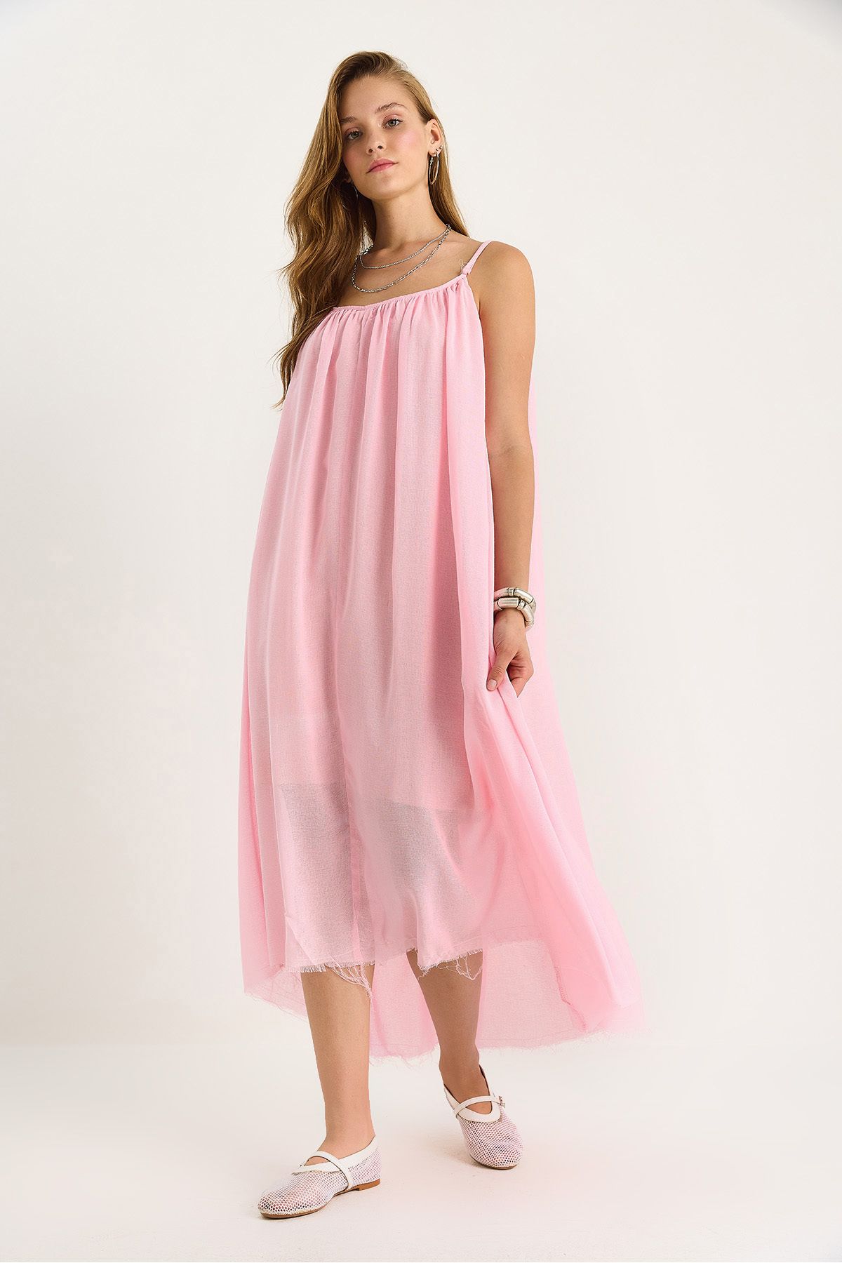 Bianco Lucci-Women's Thin Strap Casual Lined Cotton Summer Long Dress 5971 60281106 3