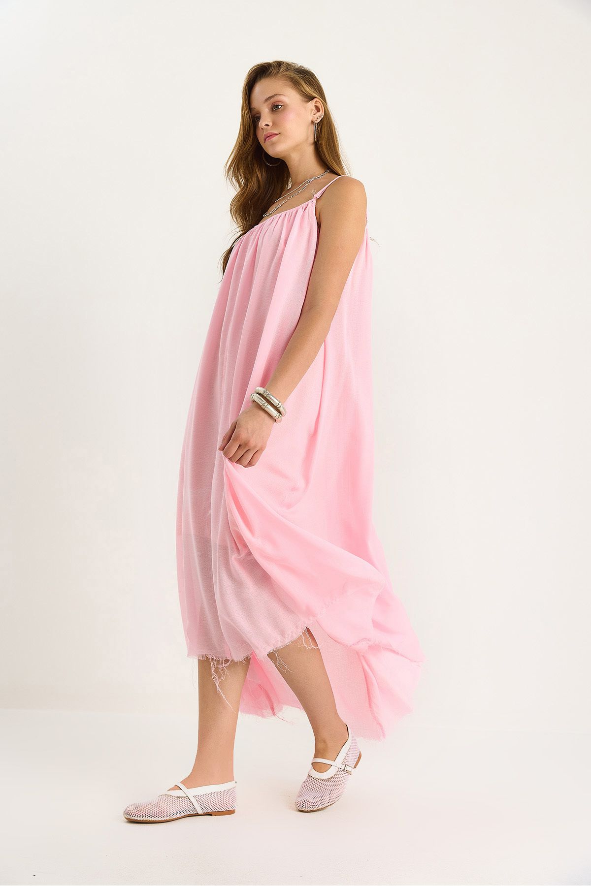 Bianco Lucci-Women's Thin Strap Casual Lined Cotton Summer Long Dress 5971 60281106 5