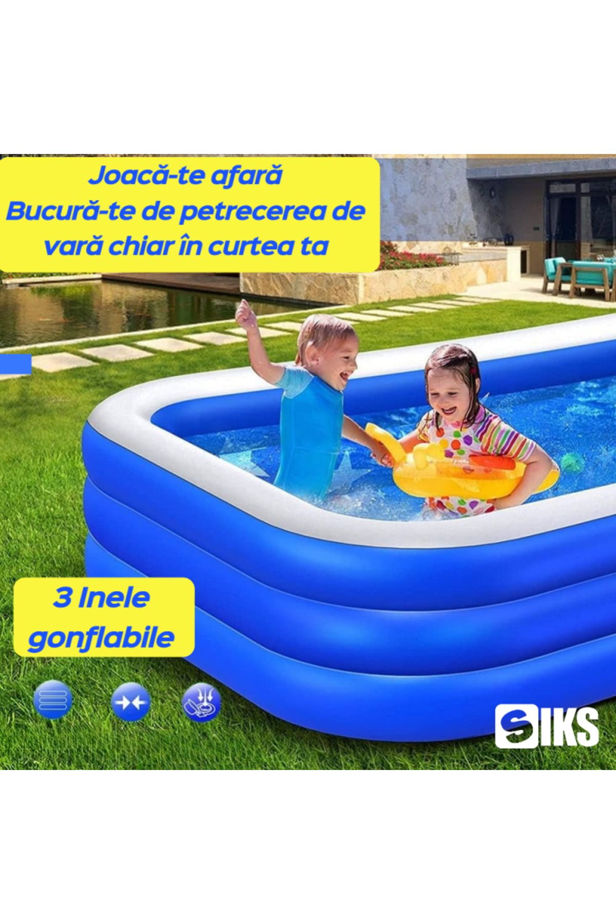 SIKS-Inflatable Pool, With Inflatable Soft Floor Base, Simple Model, Dimensions 210 X 135 X 54 Cm 4