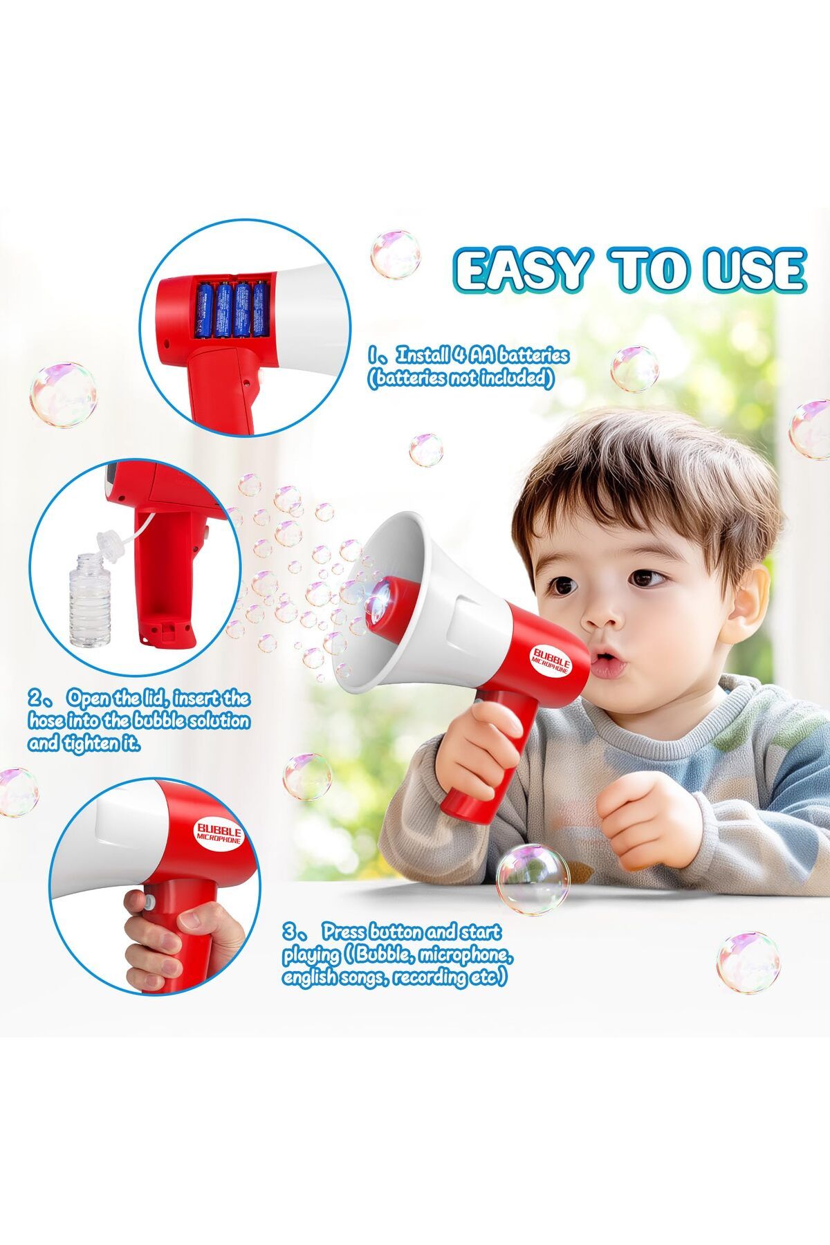Toybox-2 in 1 Outdoor Bubble Microphone Toys Bubble Maker with LED Light & Music Bubble-Machine Toys 3